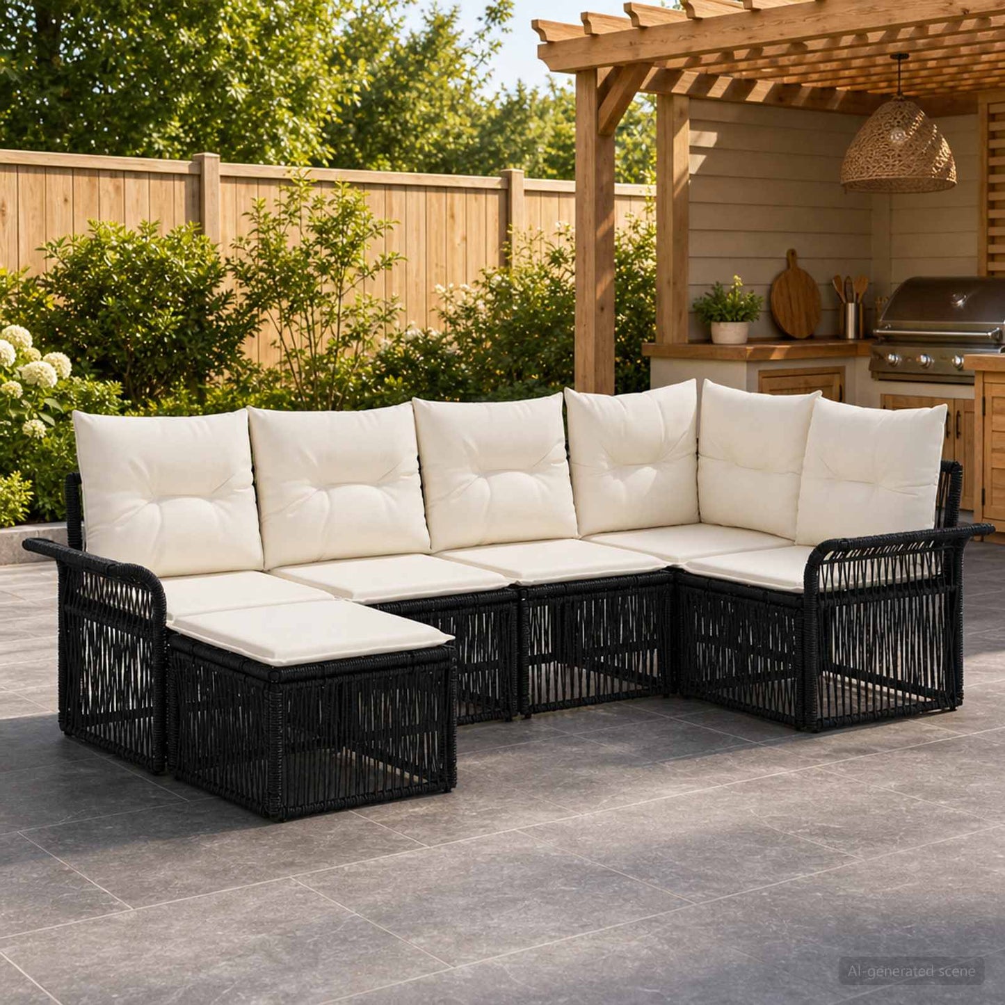 Tuinbankenset 6 pcs Zwart poly rattan is nu te koop bij PeponiXL, paradijselijk wonen!