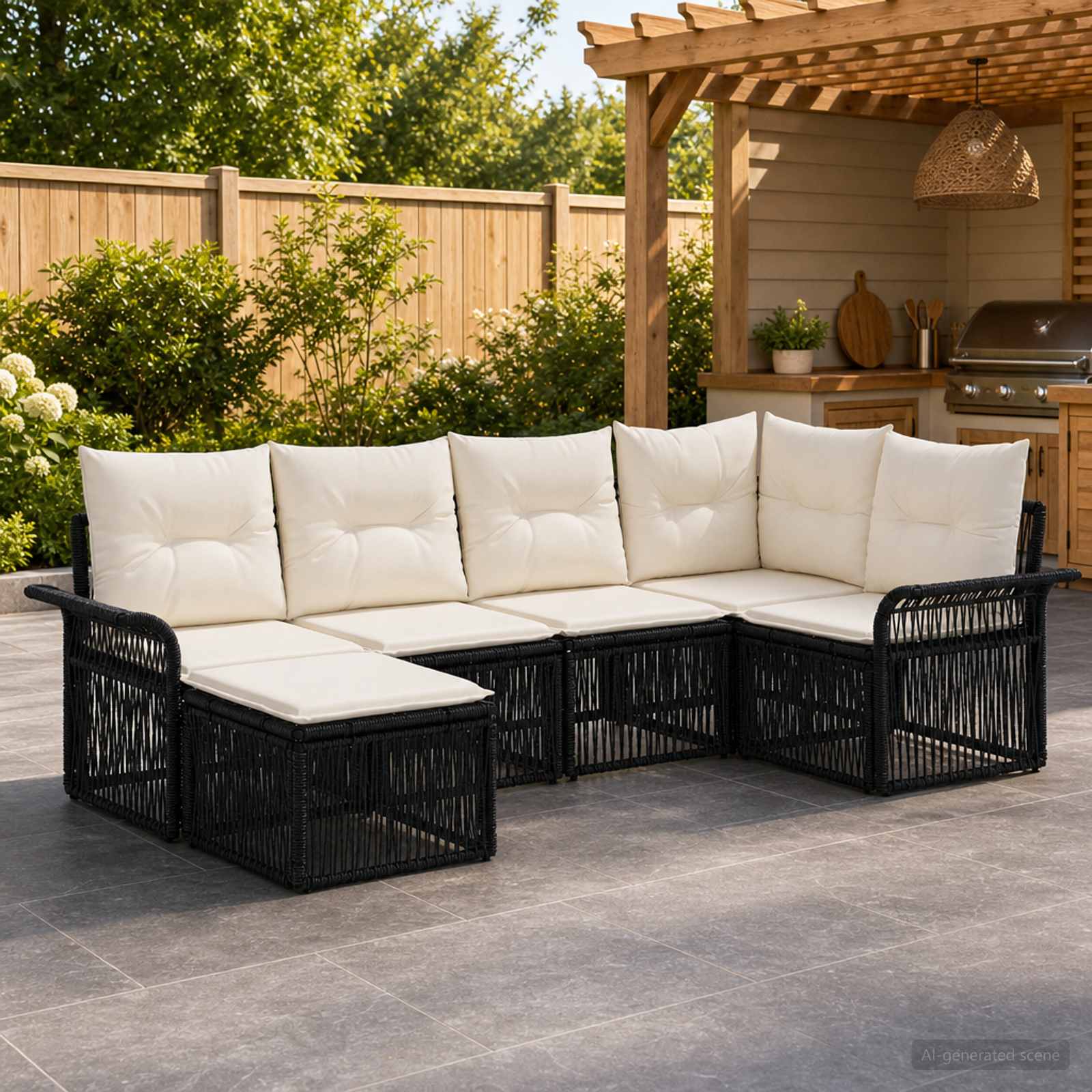 Tuinbankenset 6 pcs Zwart poly rattan is nu te koop bij PeponiXL, paradijselijk wonen!