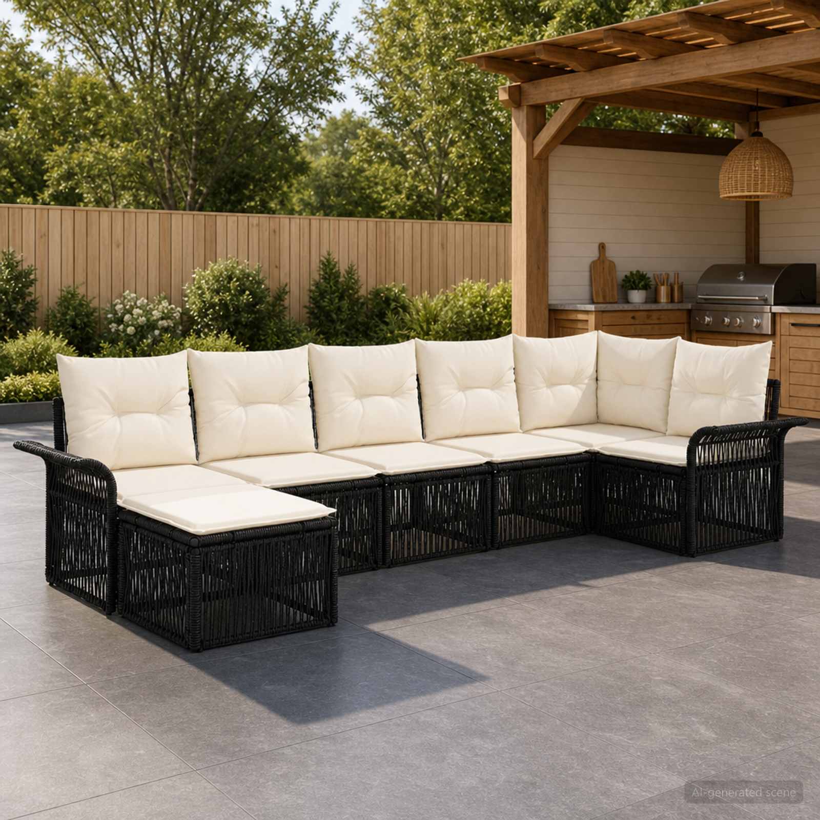 Tuinbankenset 7 pcs Zwart poly rattan is nu te koop bij PeponiXL, paradijselijk wonen!