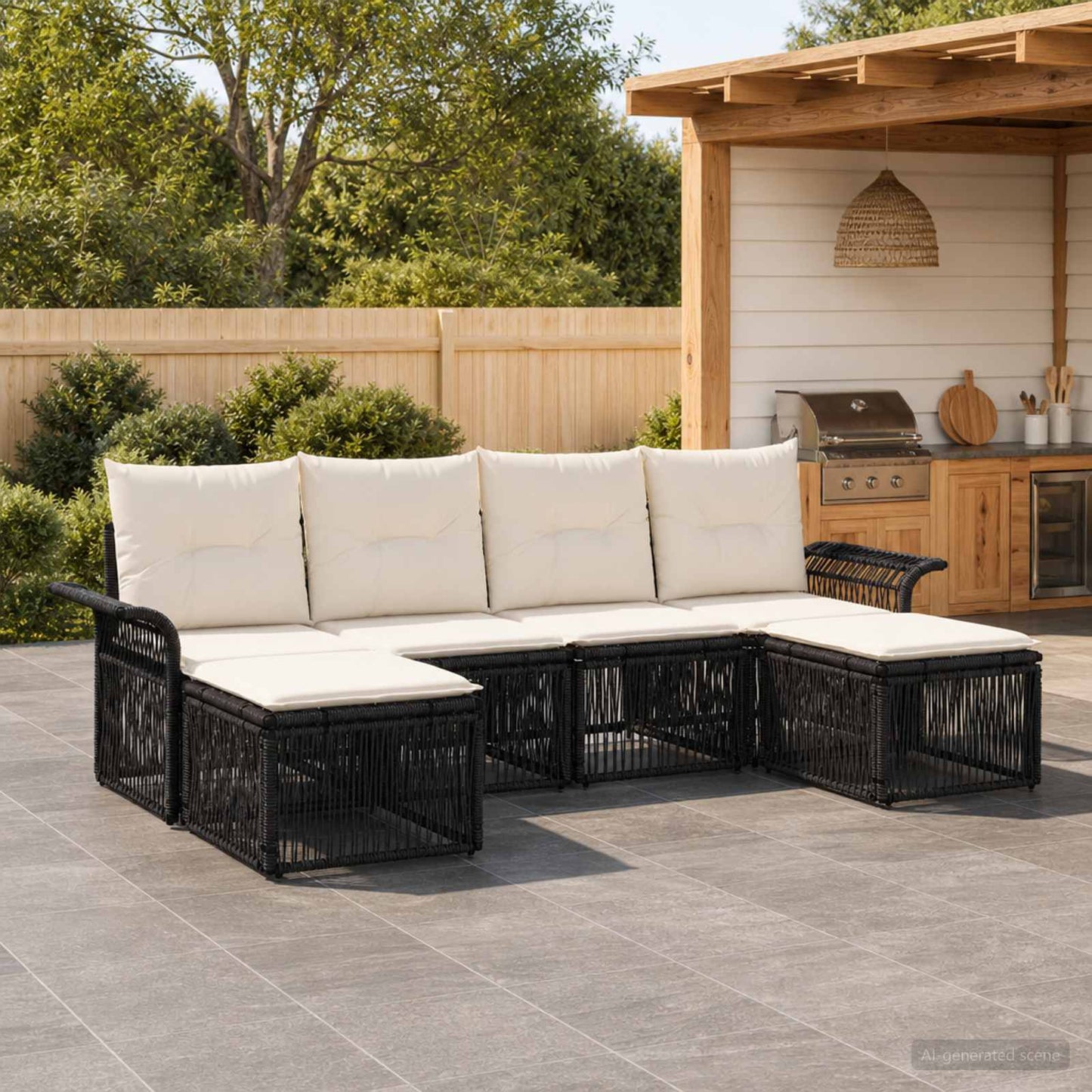 Tuinbankenset 6 pcs Zwart poly rattan is nu te koop bij PeponiXL, paradijselijk wonen!