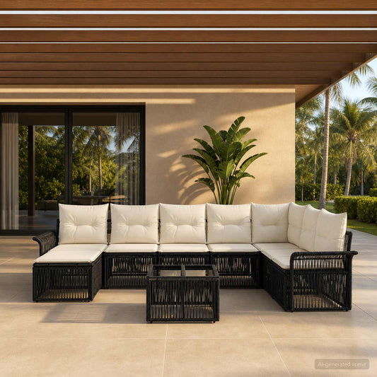 Tuinbankenset 9 pcs Zwart poly rattan is nu te koop bij PeponiXL, paradijselijk wonen!