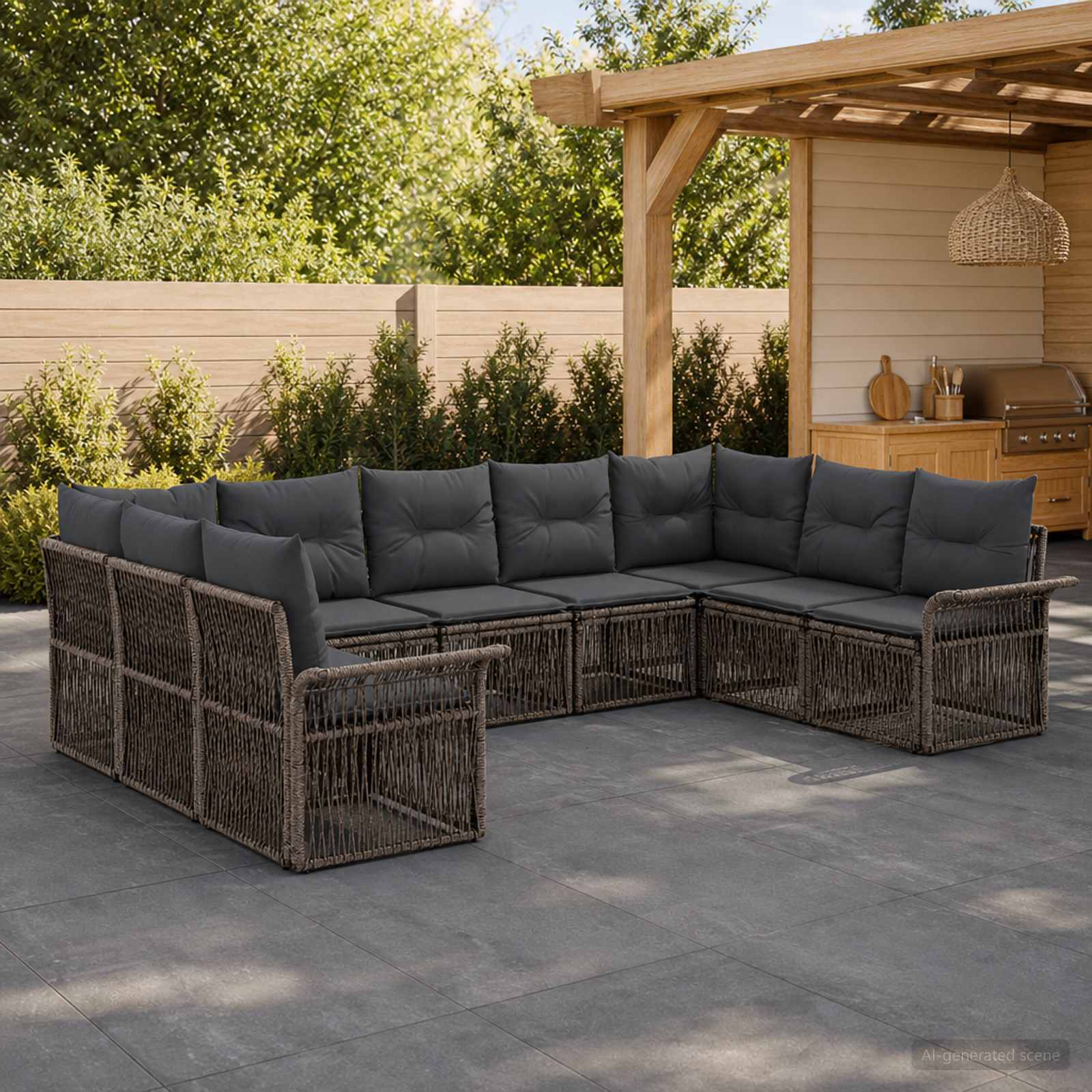 Tuinbankenset 9 pcs Grijs poly rattan is nu te koop bij PeponiXL, paradijselijk wonen!