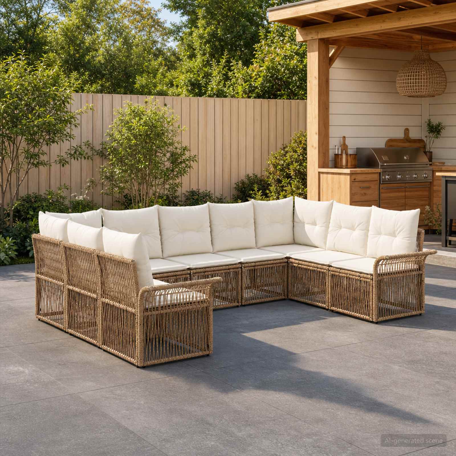 Tuinbankenset 9 pcs Beige poly rattan is nu te koop bij PeponiXL, paradijselijk wonen!