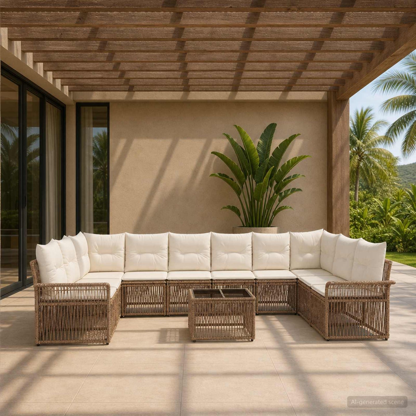 Tuinbankenset 11 pcs Beige poly rattan is nu te koop bij PeponiXL, paradijselijk wonen!