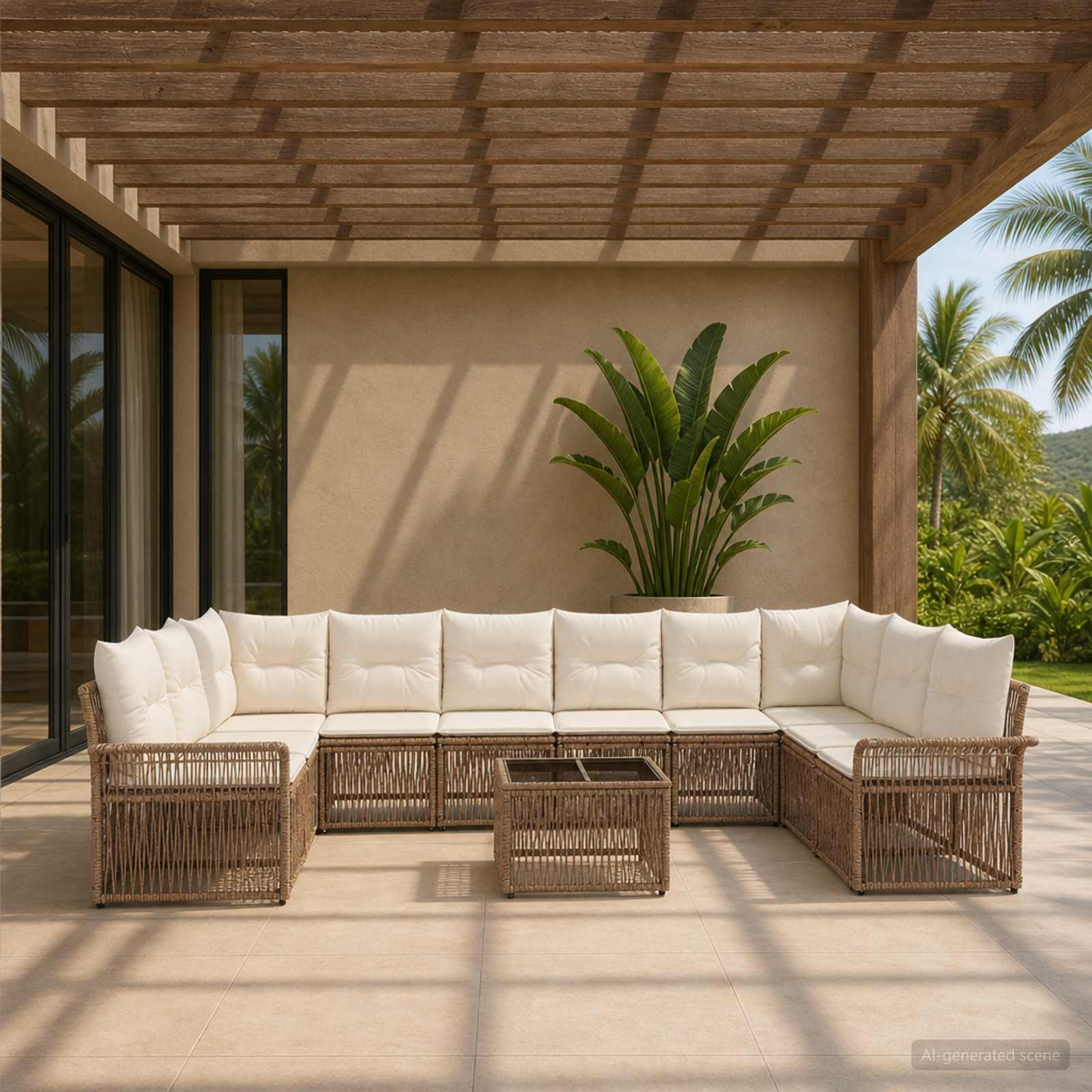 Tuinbankenset 11 pcs Beige poly rattan is nu te koop bij PeponiXL, paradijselijk wonen!