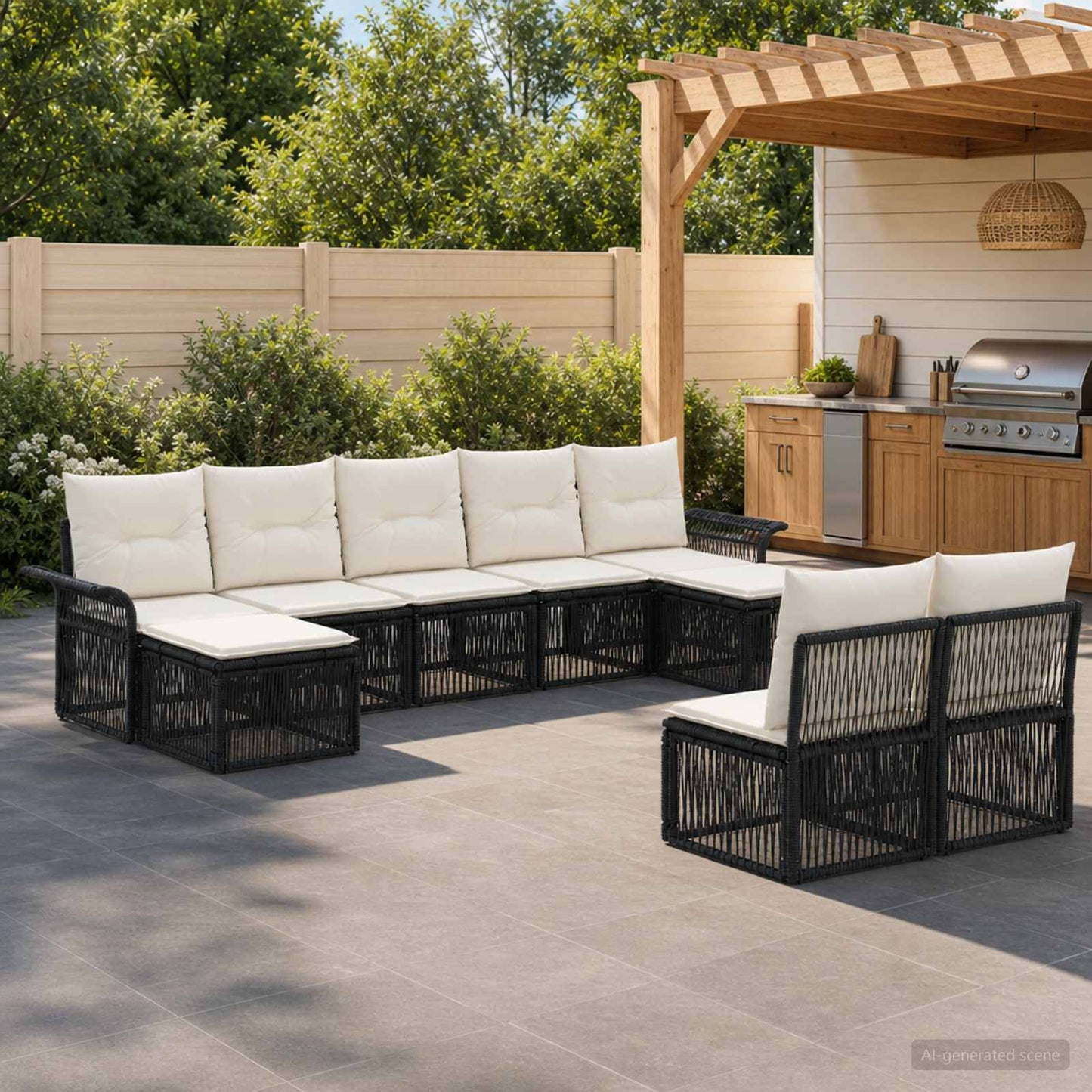 Tuinbankenset 9 pcs Zwart poly rattan is nu te koop bij PeponiXL, paradijselijk wonen!