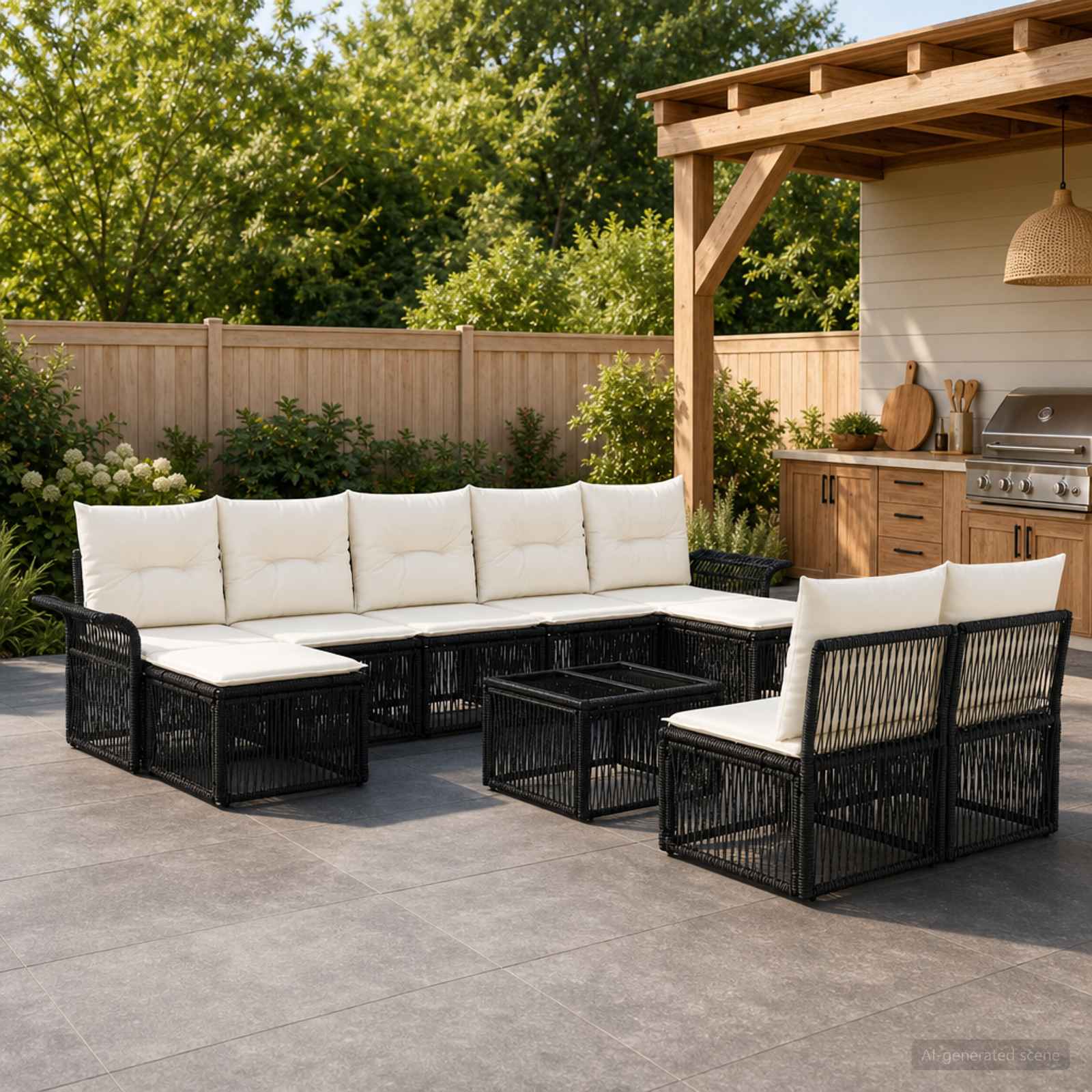 Tuinbankenset 10 pcs Zwart poly rattan is nu te koop bij PeponiXL, paradijselijk wonen!