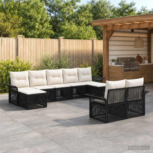 Tuinbankenset 9 pcs Zwart poly rattan is nu te koop bij PeponiXL, paradijselijk wonen!