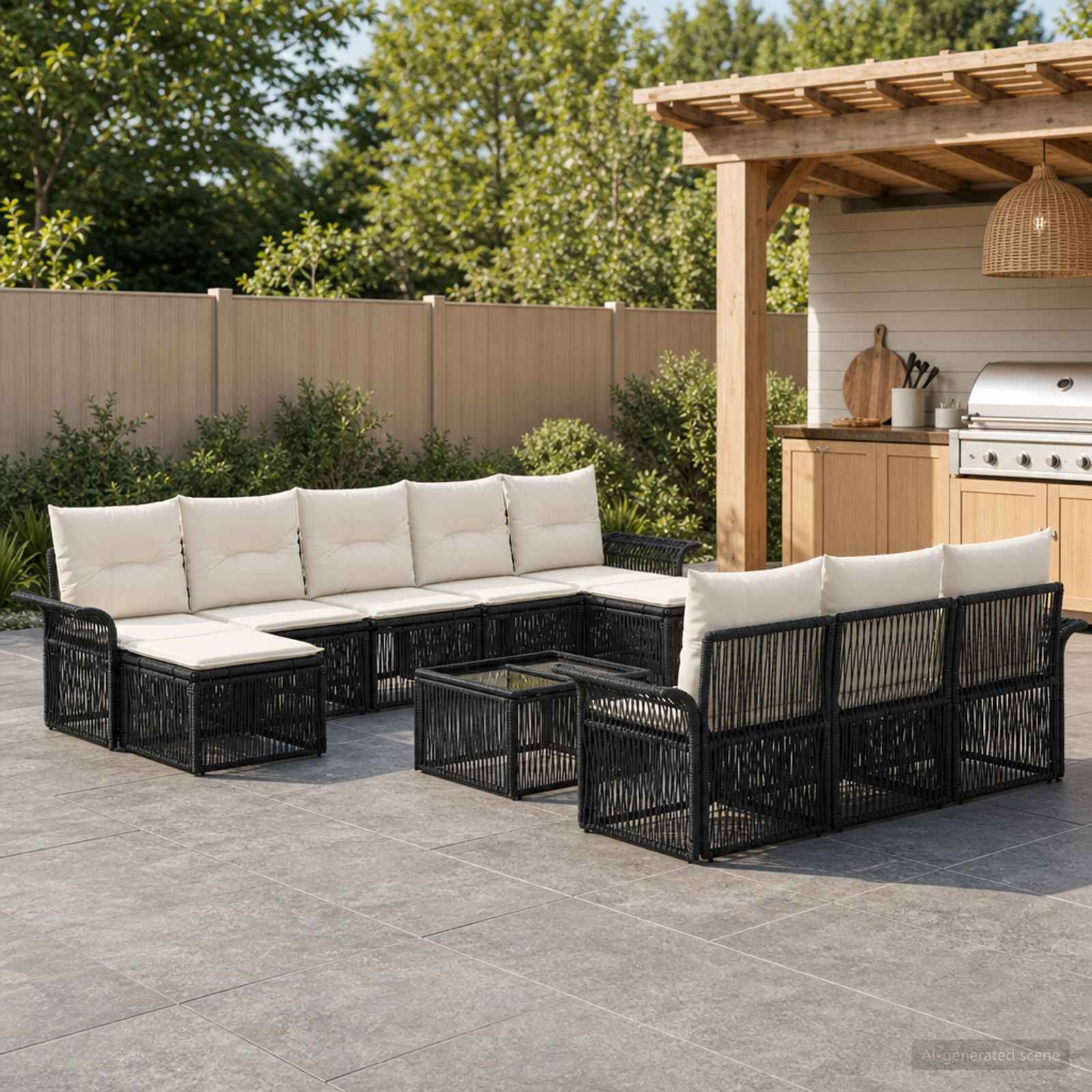 Tuinbankenset 11 pcs Zwart poly rattan is nu te koop bij PeponiXL, paradijselijk wonen!