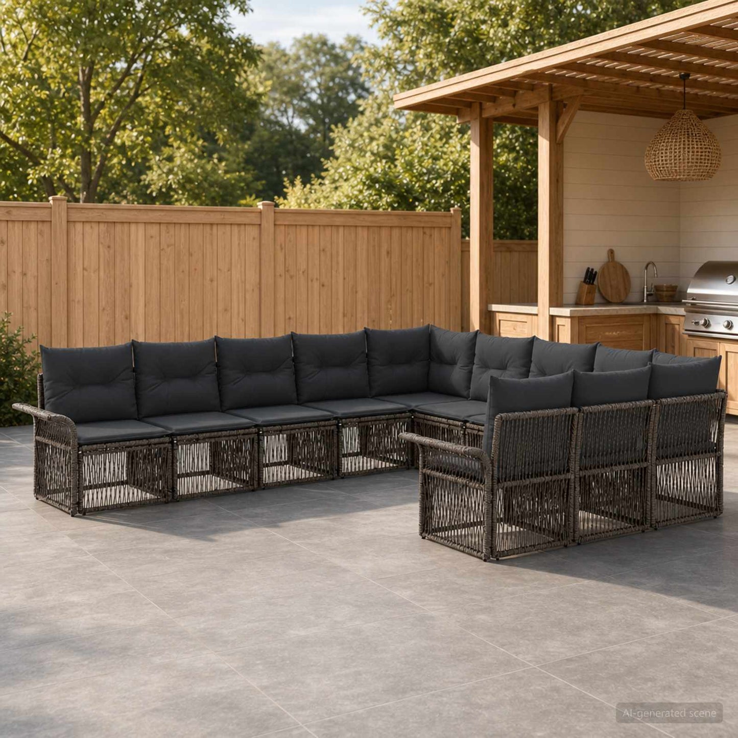 Tuinbankenset 11 pcs Grijs poly rattan is nu te koop bij PeponiXL, paradijselijk wonen!
