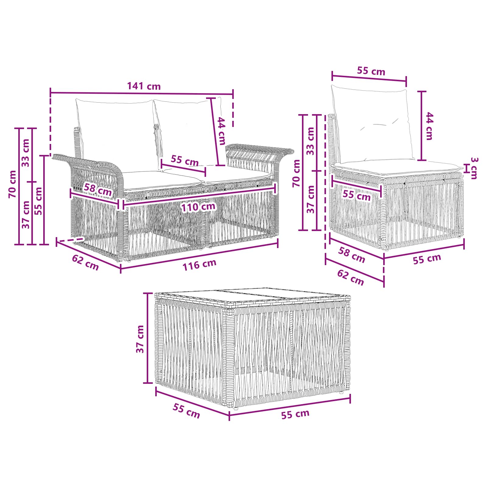 Tuinbankenset 13 pcs Grijs poly rattan is nu te koop bij PeponiXL, paradijselijk wonen!