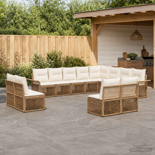 Tuinbankenset 12 pcs Beige poly rattan is nu te koop bij PeponiXL, paradijselijk wonen!