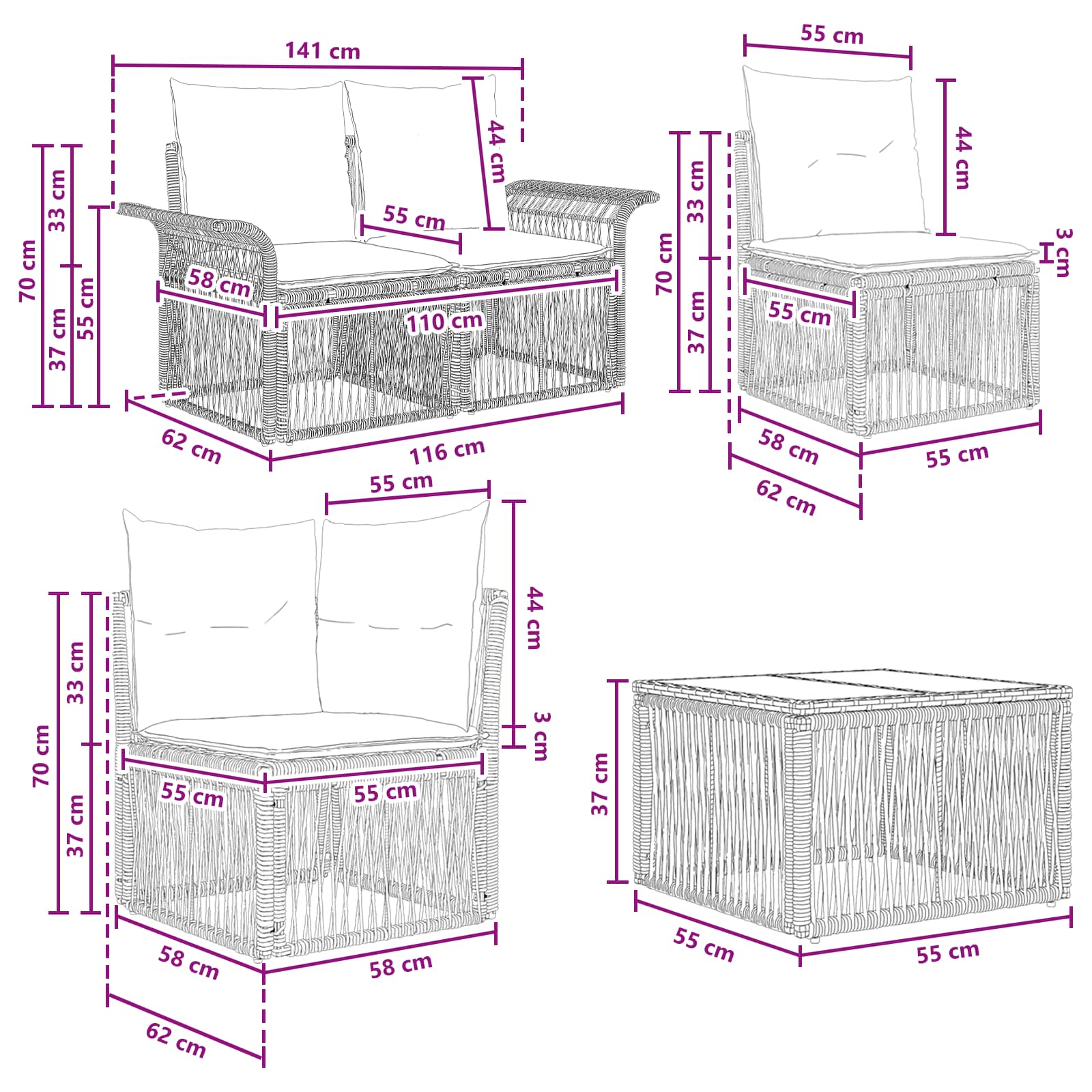 Tuinbankenset 13 pcs Grijs poly rattan is nu te koop bij PeponiXL, paradijselijk wonen!