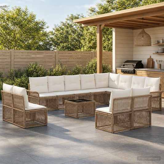 Tuinbankenset 13 pcs Beige poly rattan is nu te koop bij PeponiXL, paradijselijk wonen!