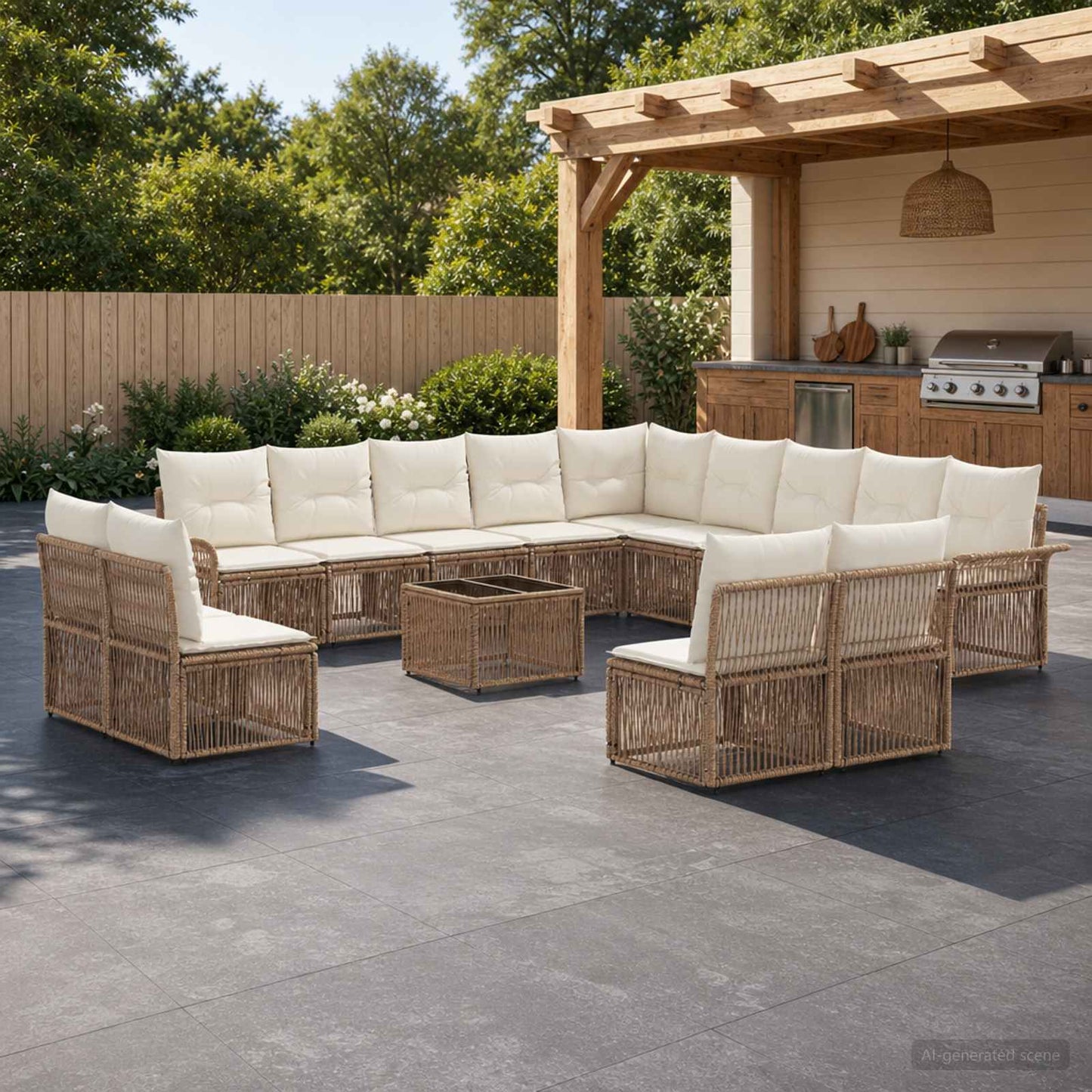 Tuinbankenset 14 pcs Beige poly rattan is nu te koop bij PeponiXL, paradijselijk wonen!