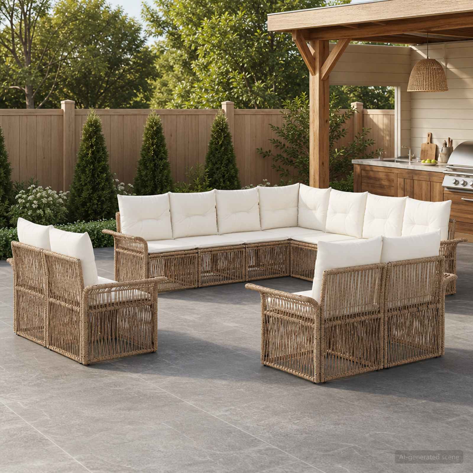 Tuinbankenset 11 pcs Beige en Crème Wit poly rattan is nu te koop bij PeponiXL, paradijselijk wonen!