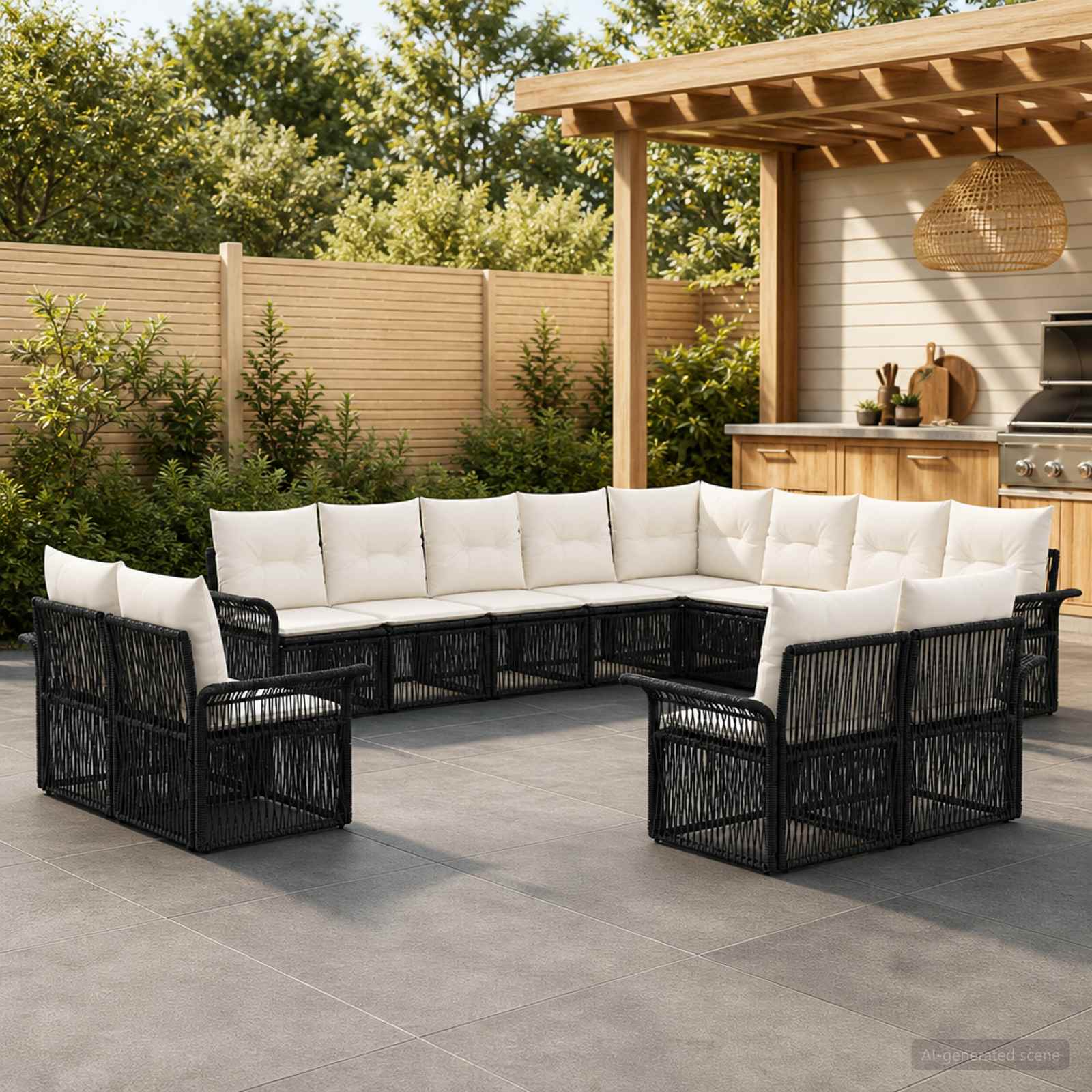 Tuinbankenset 12 pcs Zwart en Cream Wit poly rattan is nu te koop bij PeponiXL, paradijselijk wonen!