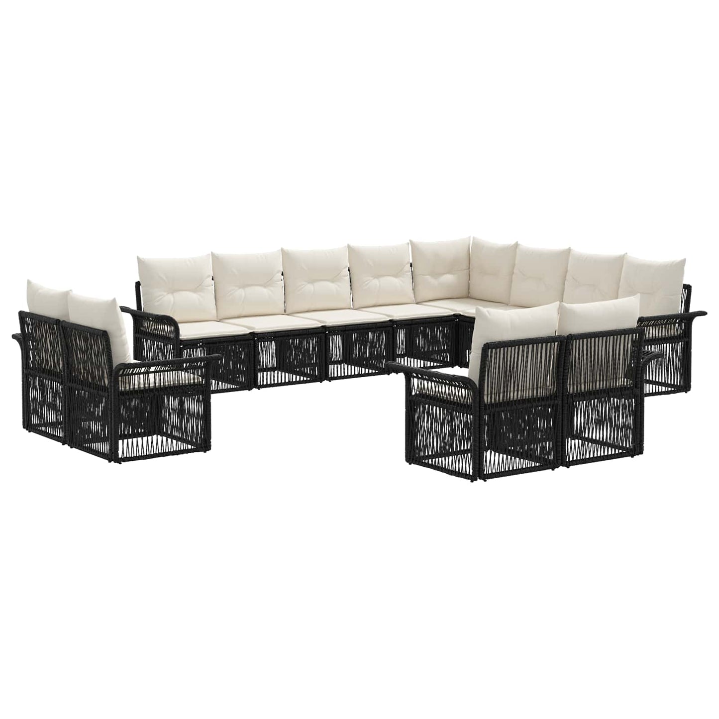 Tuinbankenset 12 pcs Zwart en Cream Wit poly rattan is nu te koop bij PeponiXL, paradijselijk wonen!