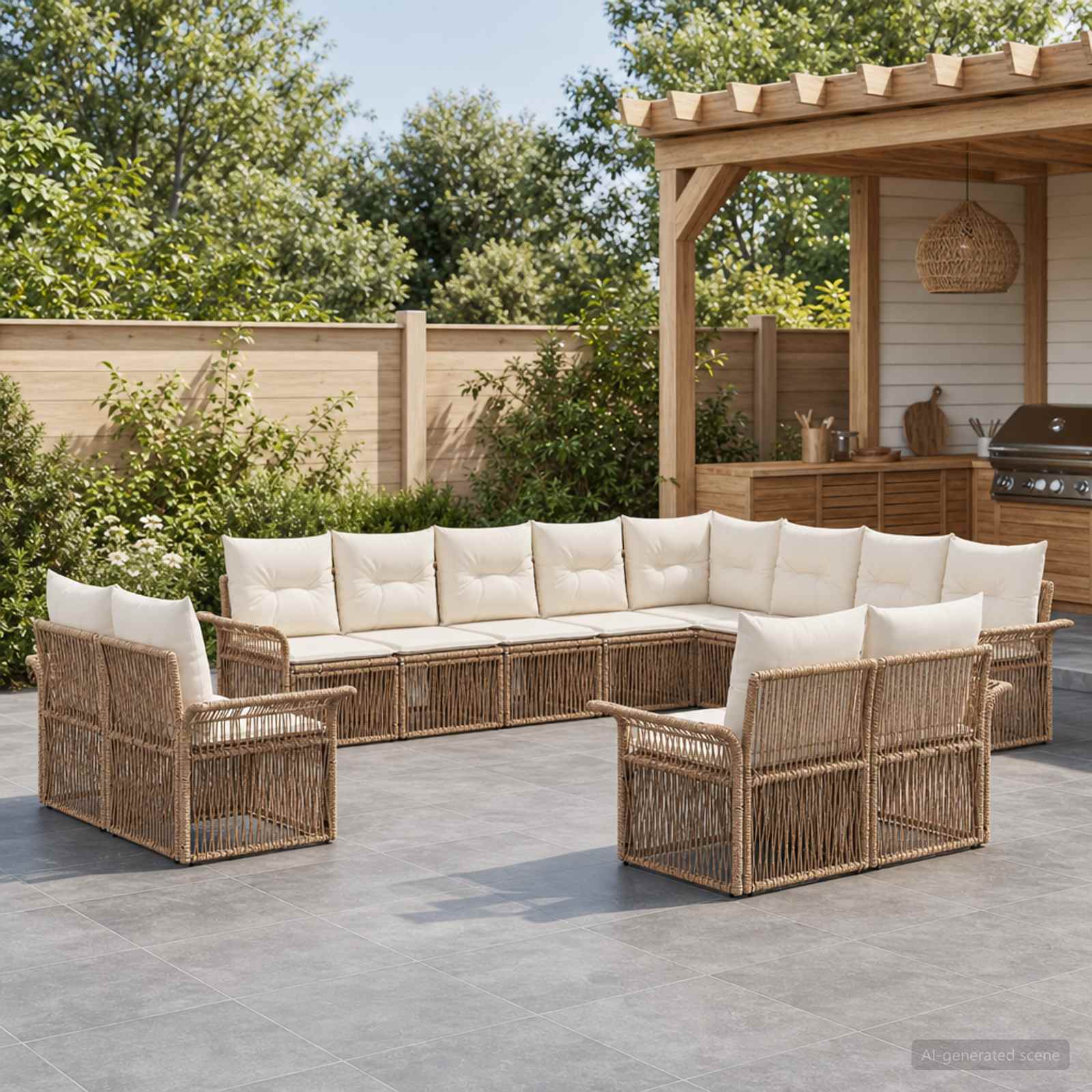 Tuinbankenset 12 pcs Beige en Crème Wit poly rattan is nu te koop bij PeponiXL, paradijselijk wonen!