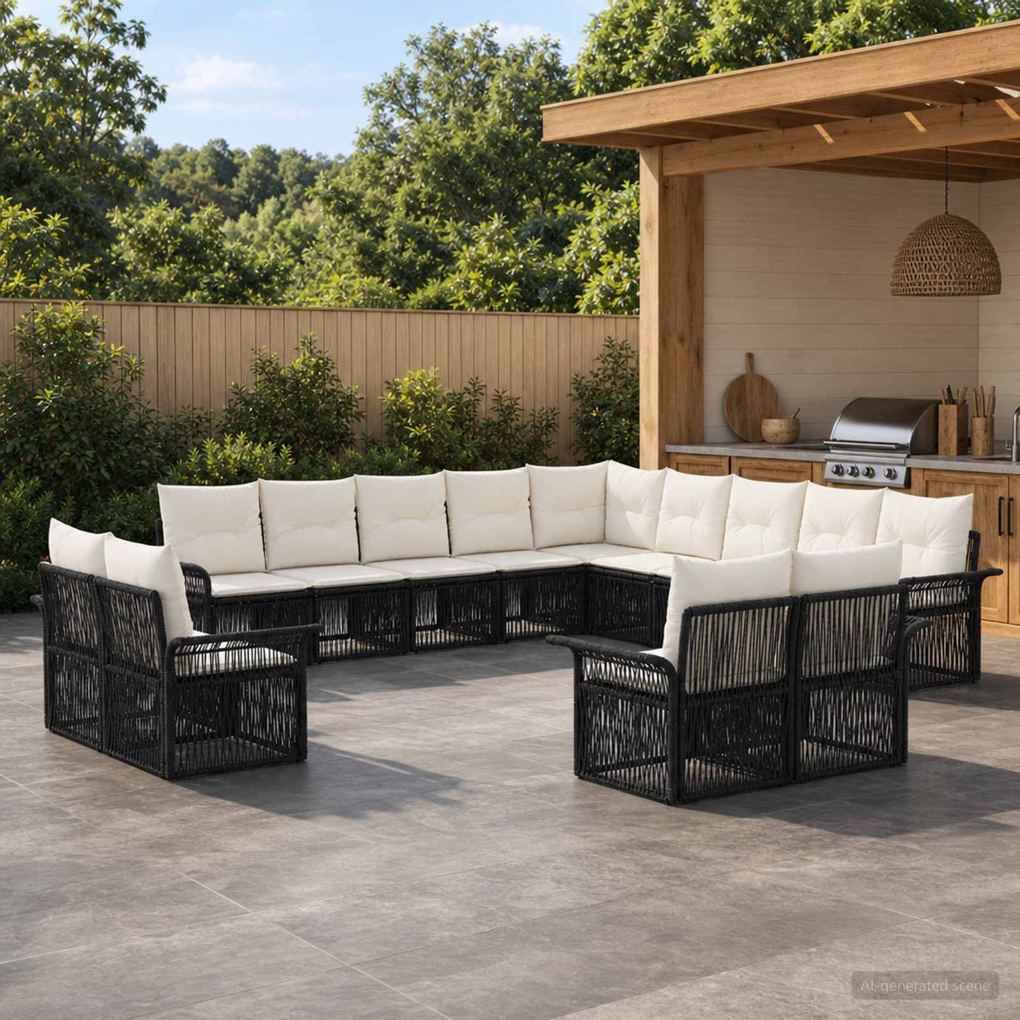 Tuinbankenset 13 pcs Zwart en Cream Wit poly rattan is nu te koop bij PeponiXL, paradijselijk wonen!