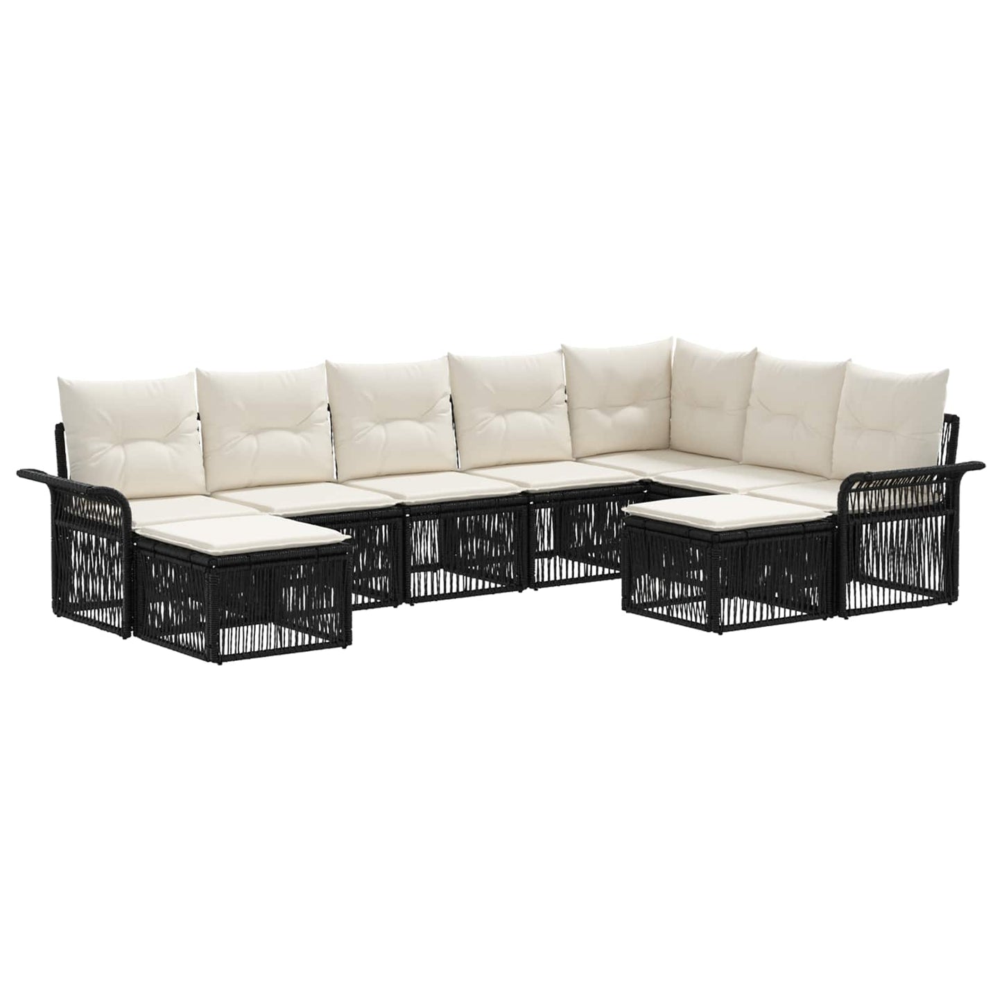 Tuinbankenset 9 pcs Zwart en Cream Wit poly rattan is nu te koop bij PeponiXL, paradijselijk wonen!