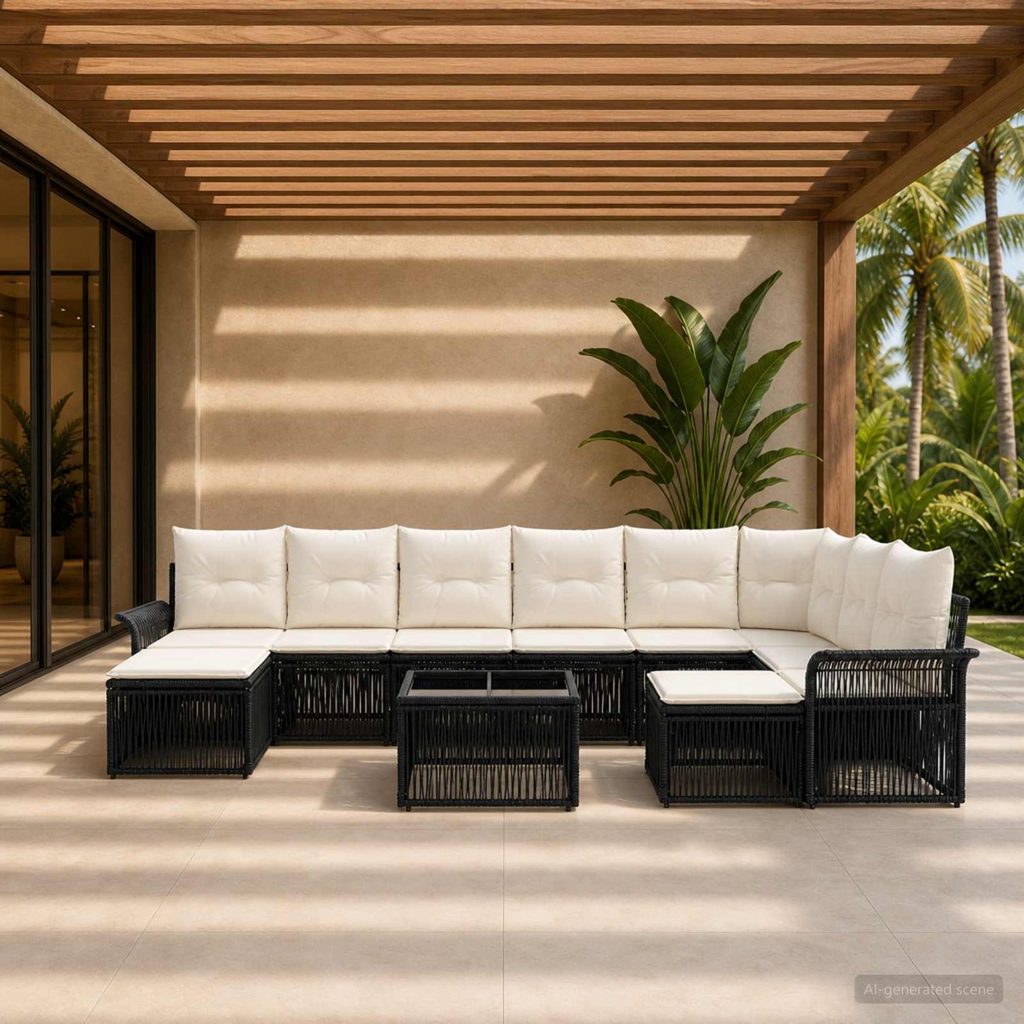 Tuinbankenset 10 pcs Zwart en Cream Wit poly rattan is nu te koop bij PeponiXL, paradijselijk wonen!