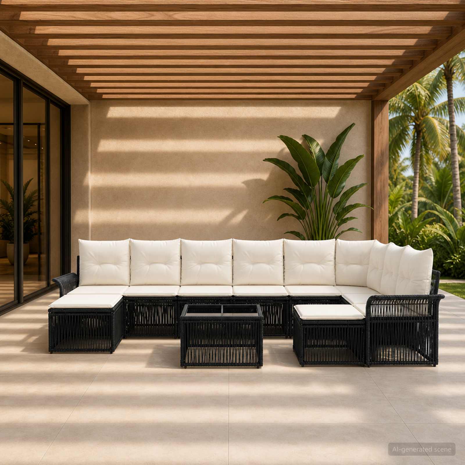 Tuinbankenset 10 pcs Zwart en Cream Wit poly rattan is nu te koop bij PeponiXL, paradijselijk wonen!