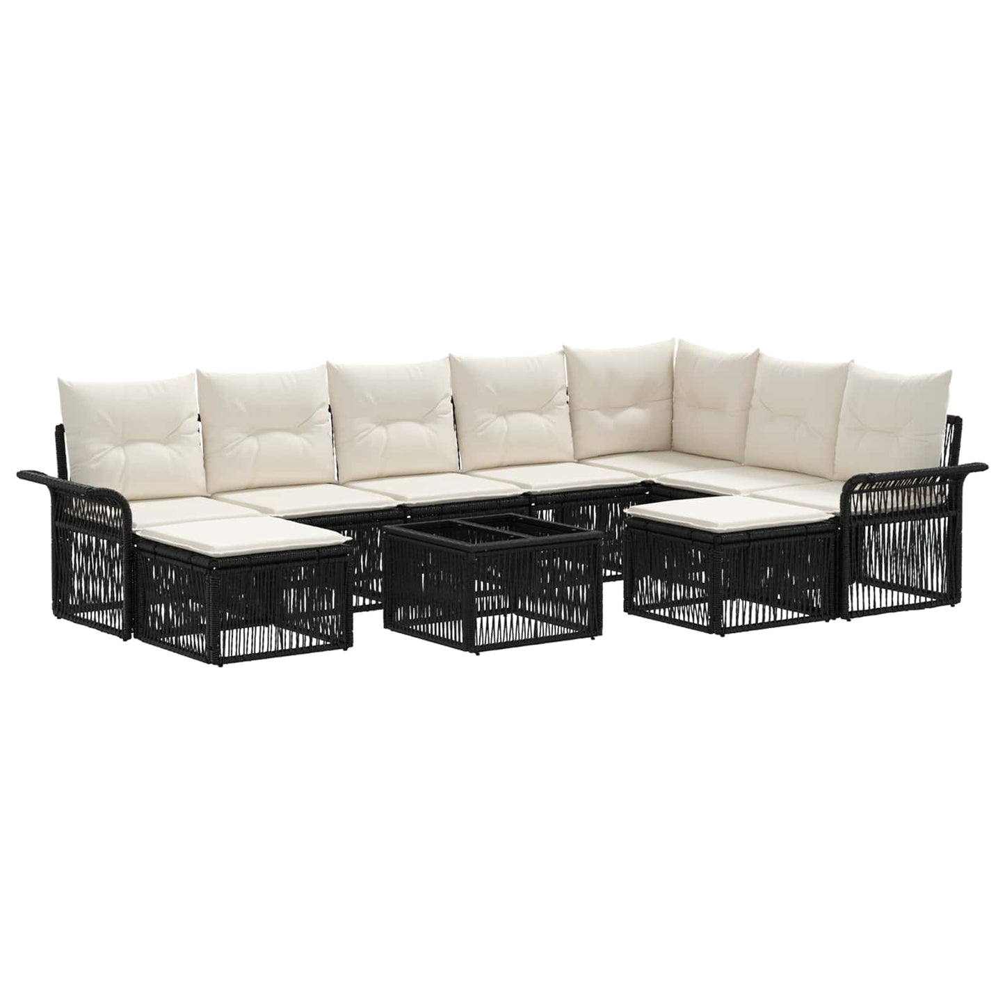 Tuinbankenset 10 pcs Zwart en Cream Wit poly rattan is nu te koop bij PeponiXL, paradijselijk wonen!