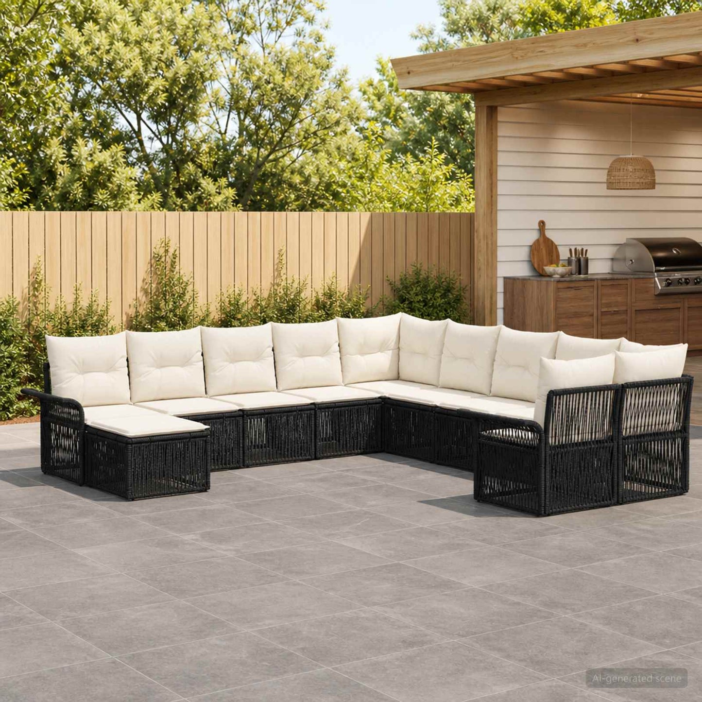 Tuinbankenset 11 pcs Zwart en Cream Wit poly rattan is nu te koop bij PeponiXL, paradijselijk wonen!
