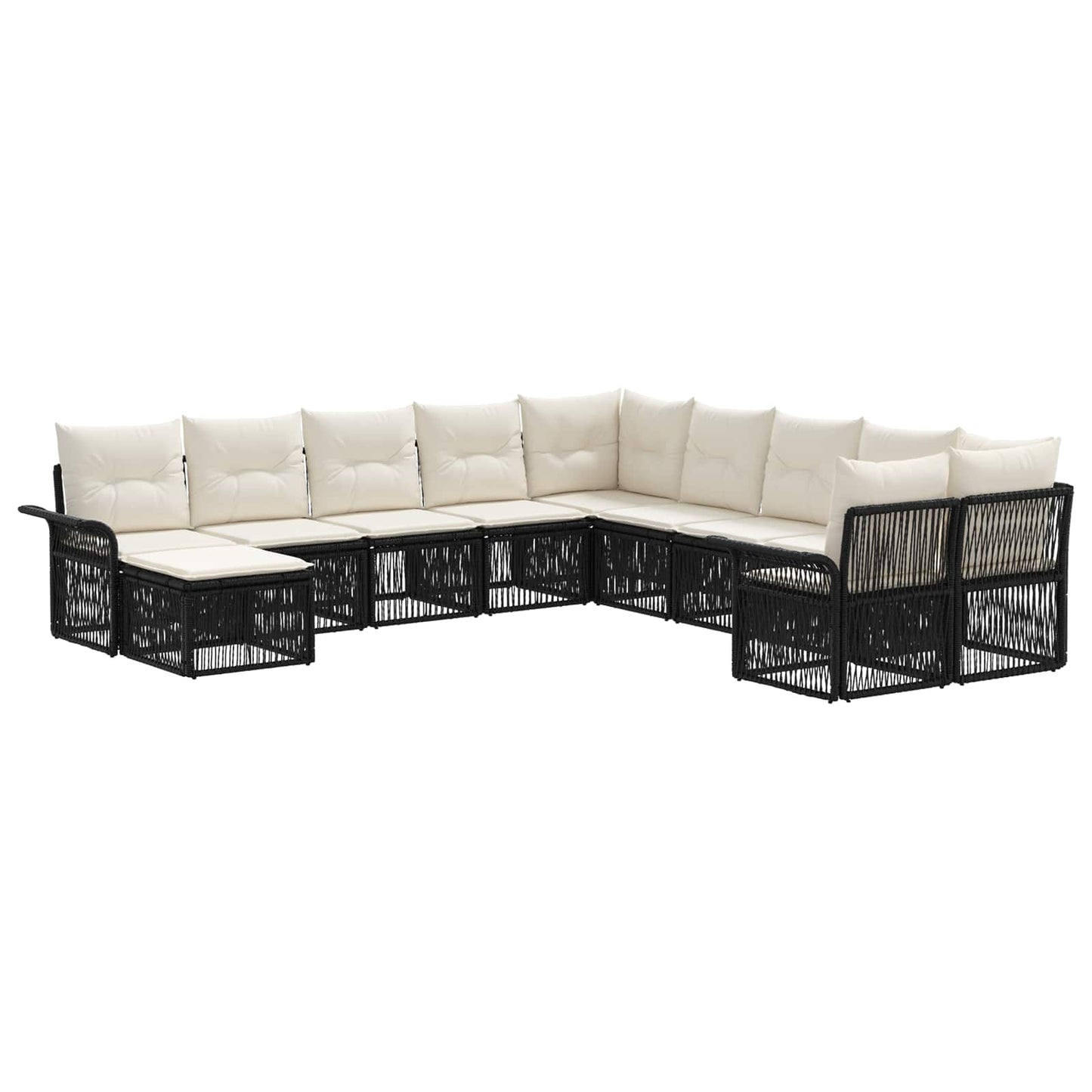 Tuinbankenset 11 pcs Zwart en Cream Wit poly rattan is nu te koop bij PeponiXL, paradijselijk wonen!