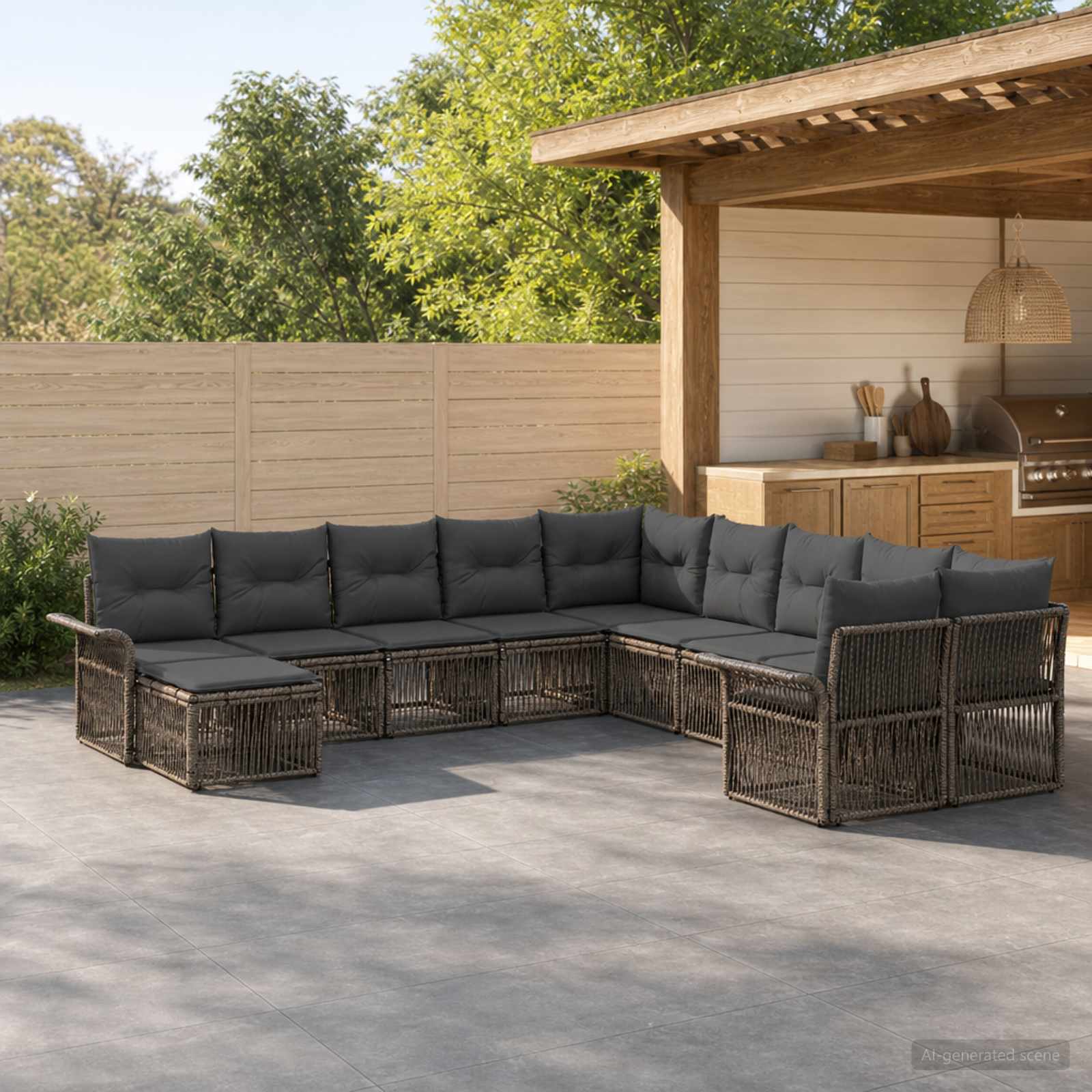 Tuinbankenset 11 pcs Grijs en Donkergrijs poly rattan is nu te koop bij PeponiXL, paradijselijk wonen!