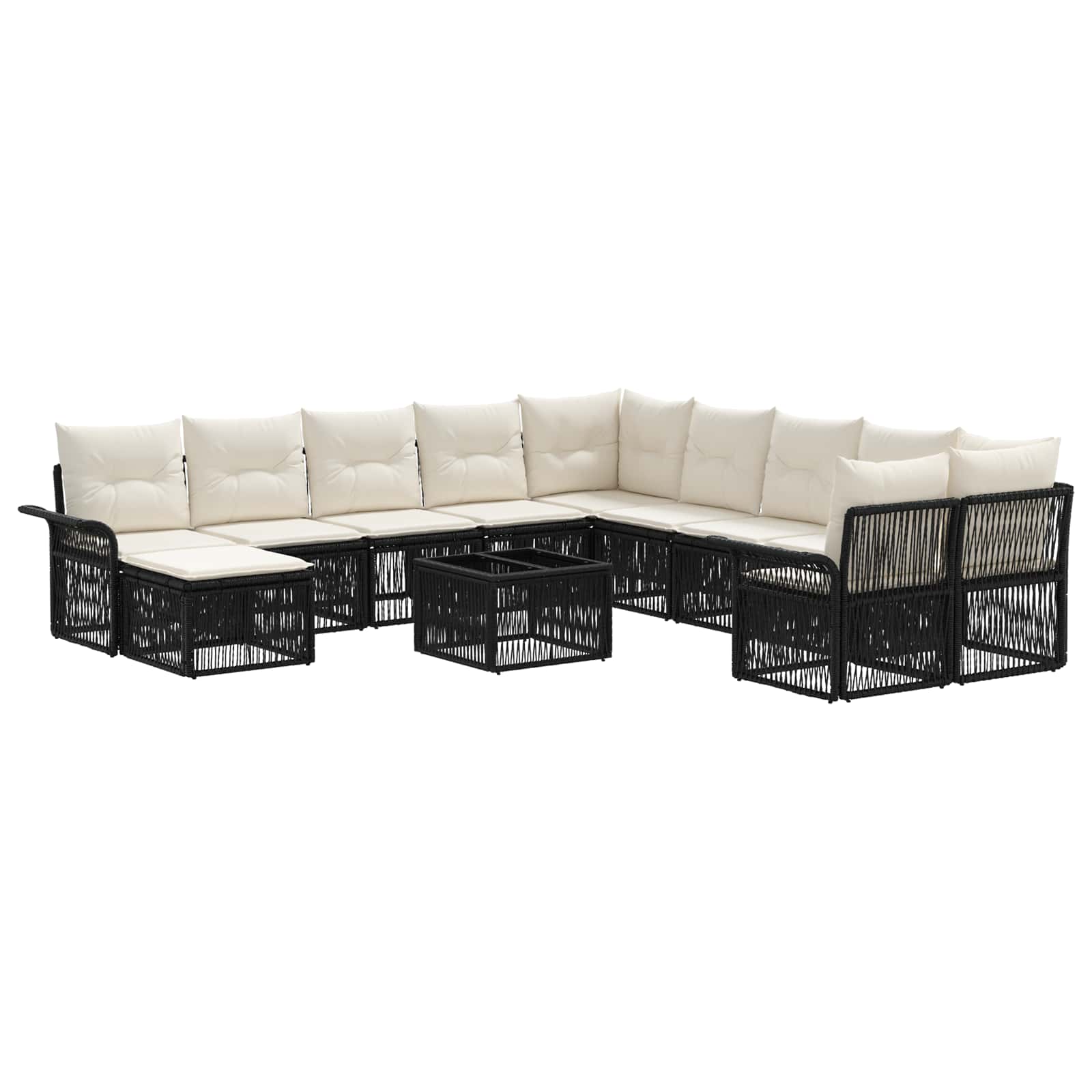 Tuinbankenset 12 pcs Zwart en Cream Wit poly rattan is nu te koop bij PeponiXL, paradijselijk wonen!