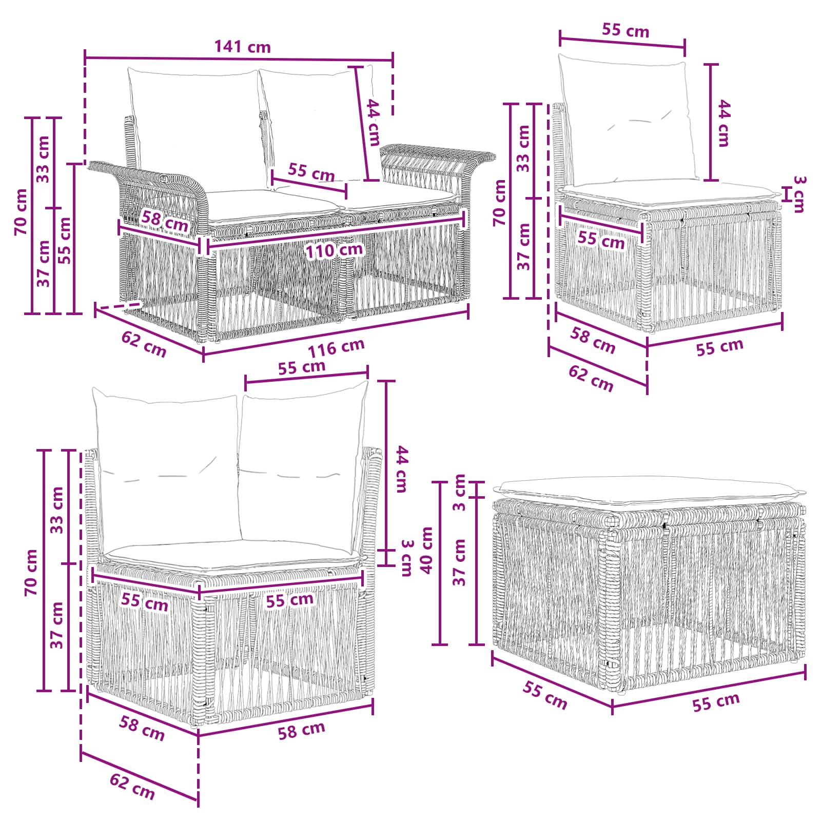 Tuinbankenset 12 pcs Grijs en Donkergrijs poly rattan is nu te koop bij PeponiXL, paradijselijk wonen!