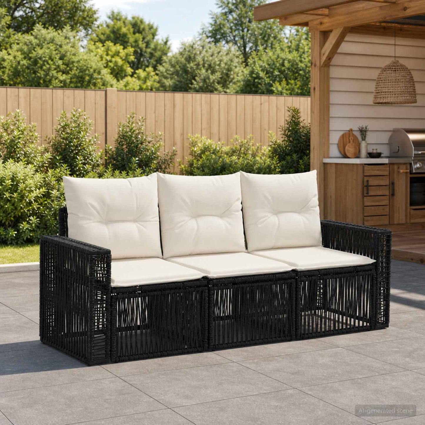 Tuinbankenset 3 pcs Zwart en Cream Wit poly rattan is nu te koop bij PeponiXL, paradijselijk wonen!