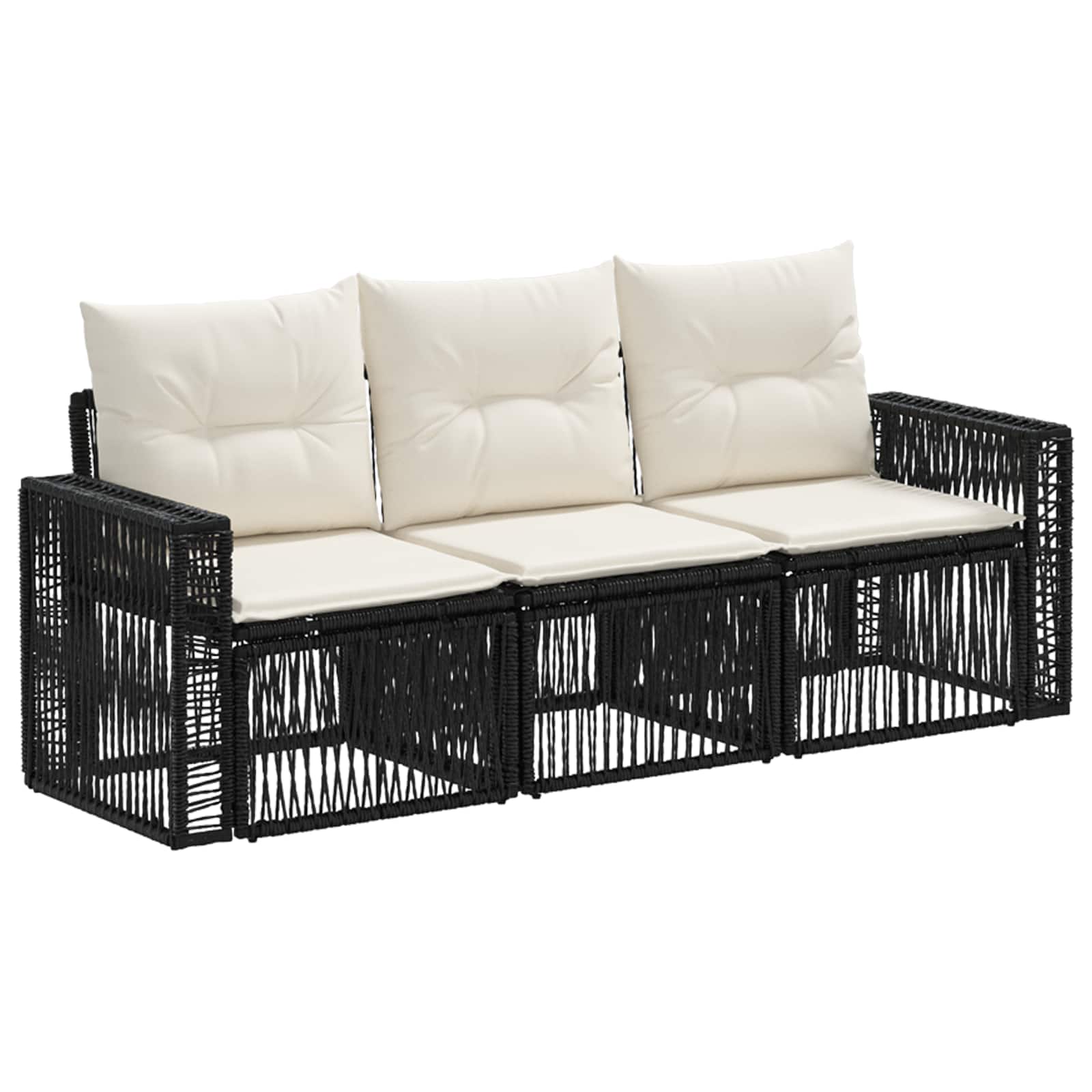 Tuinbankenset 3 pcs Zwart en Cream Wit poly rattan is nu te koop bij PeponiXL, paradijselijk wonen!