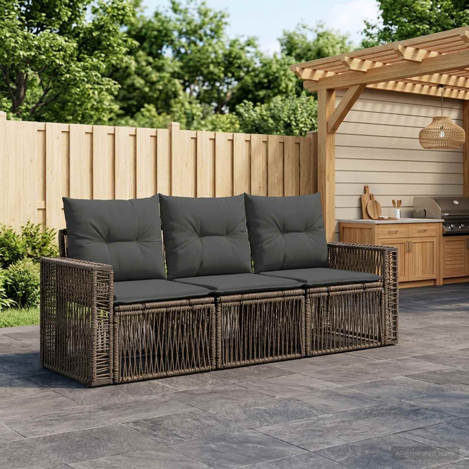 Tuinbankenset 3 pcs Grijs en Donkergrijs poly rattan is nu te koop bij PeponiXL, paradijselijk wonen!