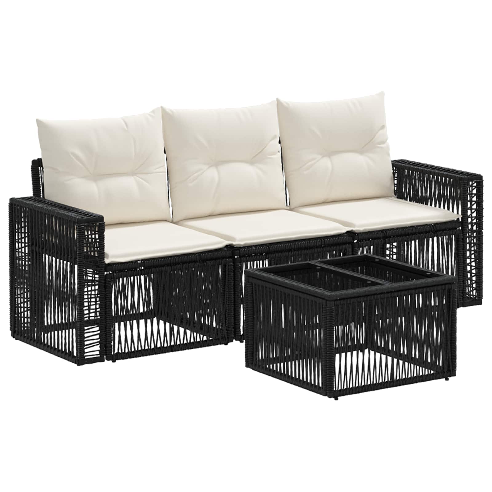Tuinbankenset 4 pcs Zwart en Cream Wit poly rattan is nu te koop bij PeponiXL, paradijselijk wonen!