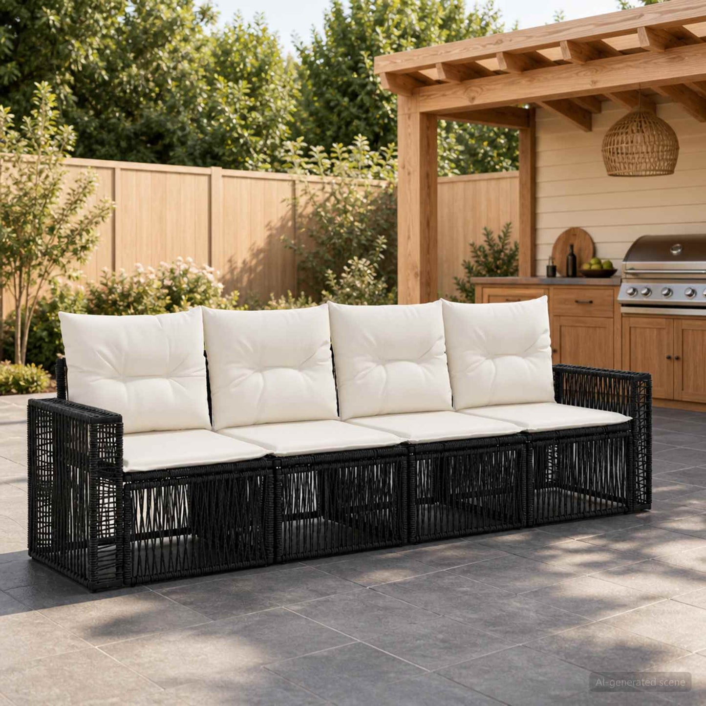 Tuinbankenset 4 pcs Zwart en Cream Wit poly rattan is nu te koop bij PeponiXL, paradijselijk wonen!