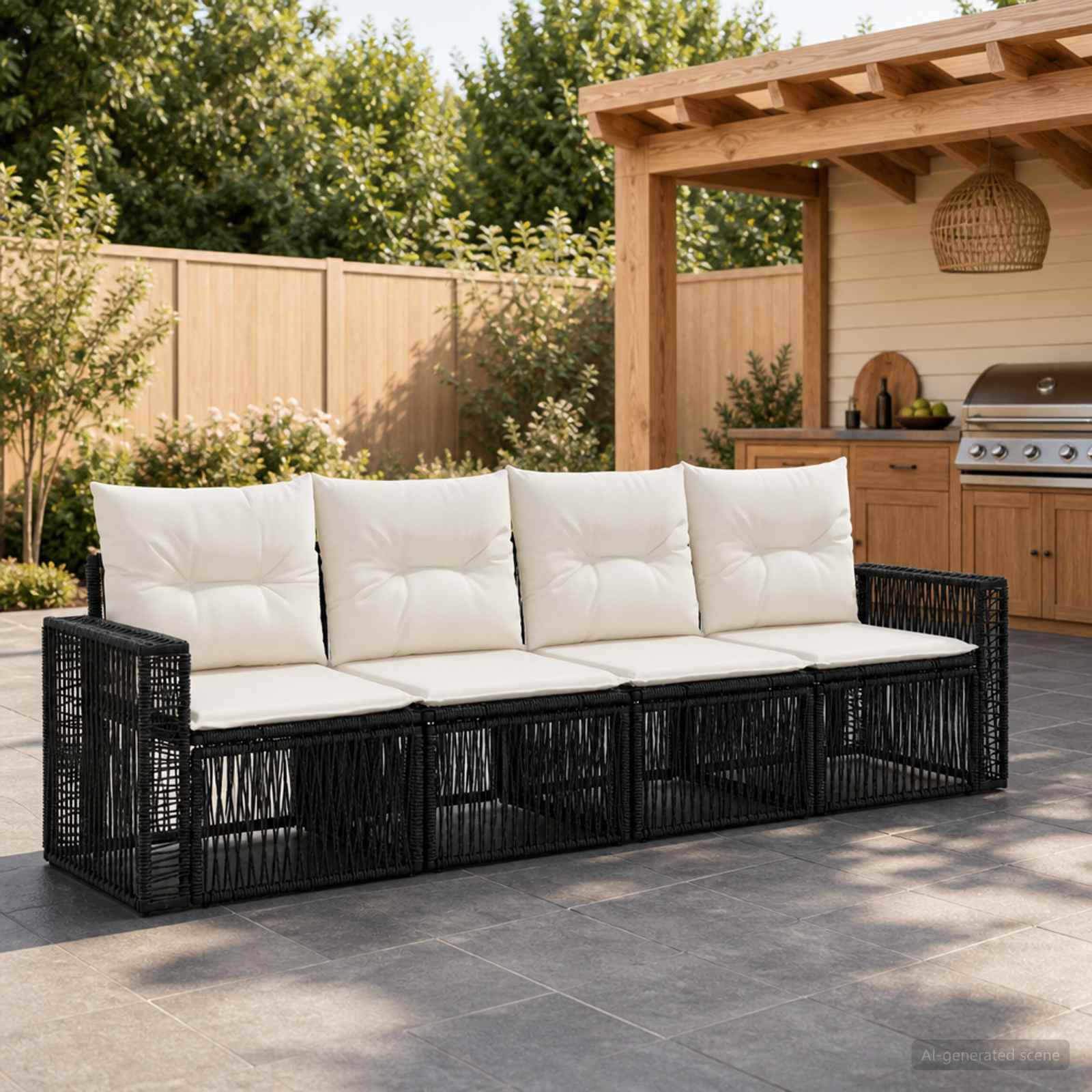 Tuinbankenset 4 pcs Zwart en Cream Wit poly rattan is nu te koop bij PeponiXL, paradijselijk wonen!