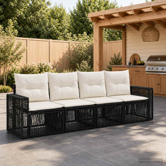 Tuinbankenset 4 pcs Zwart en Cream Wit poly rattan is nu te koop bij PeponiXL, paradijselijk wonen!