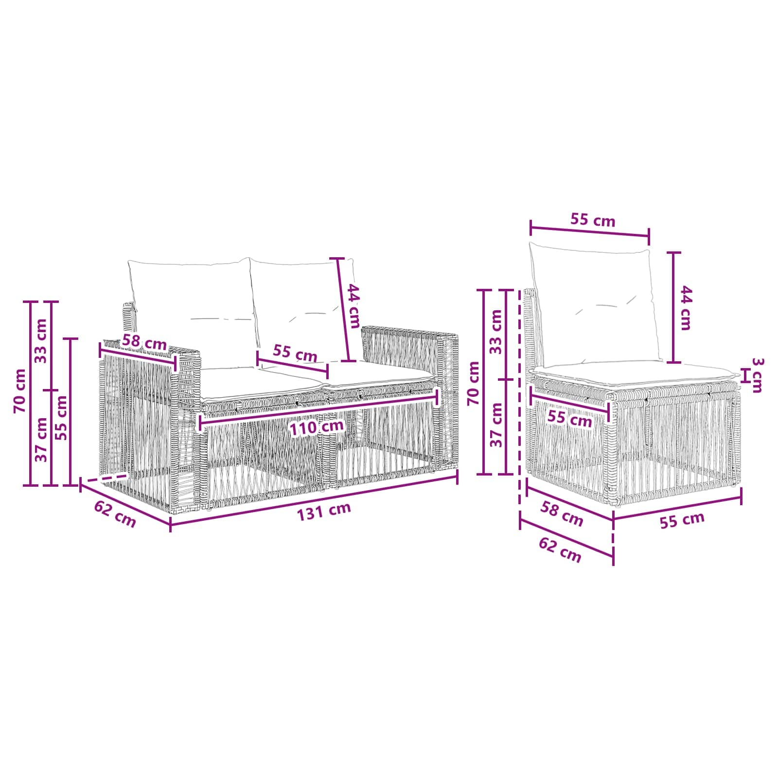 Tuinbankenset 4 pcs Zwart en Cream Wit poly rattan is nu te koop bij PeponiXL, paradijselijk wonen!