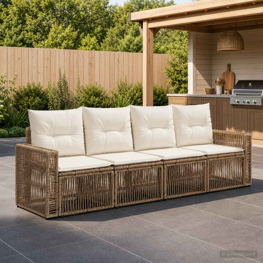 Tuinbankenset 4 pcs Beige en Crème Wit poly rattan is nu te koop bij PeponiXL, paradijselijk wonen!