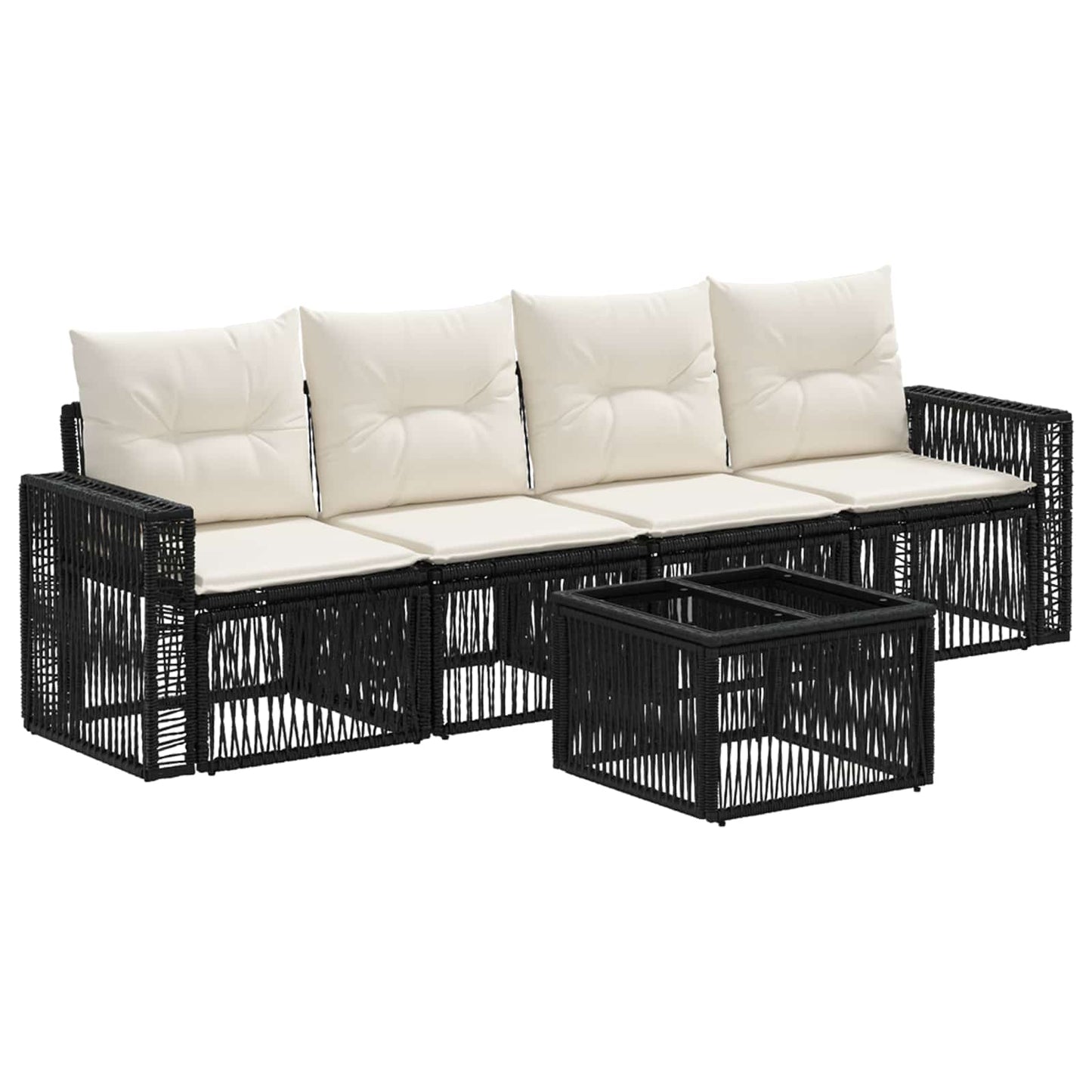 Tuinbankenset 5 pcs Zwart en Cream Wit poly rattan is nu te koop bij PeponiXL, paradijselijk wonen!