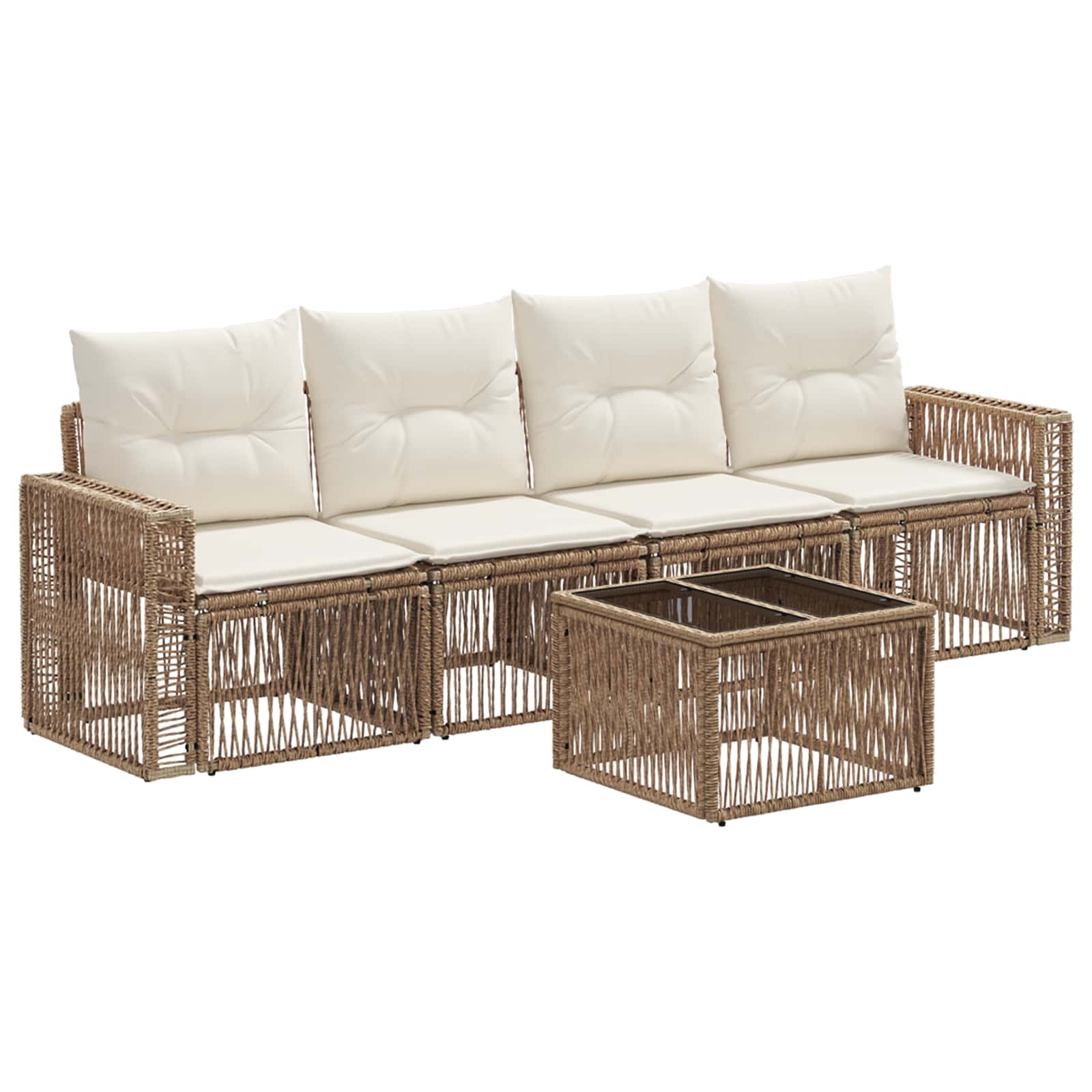Tuinbankenset 5 pcs Beige en Crème Wit poly rattan is nu te koop bij PeponiXL, paradijselijk wonen!