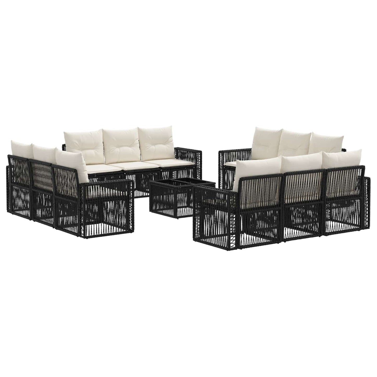 Tuinbankenset 13 pcs Zwart en Cream Wit poly rattan is nu te koop bij PeponiXL, paradijselijk wonen!