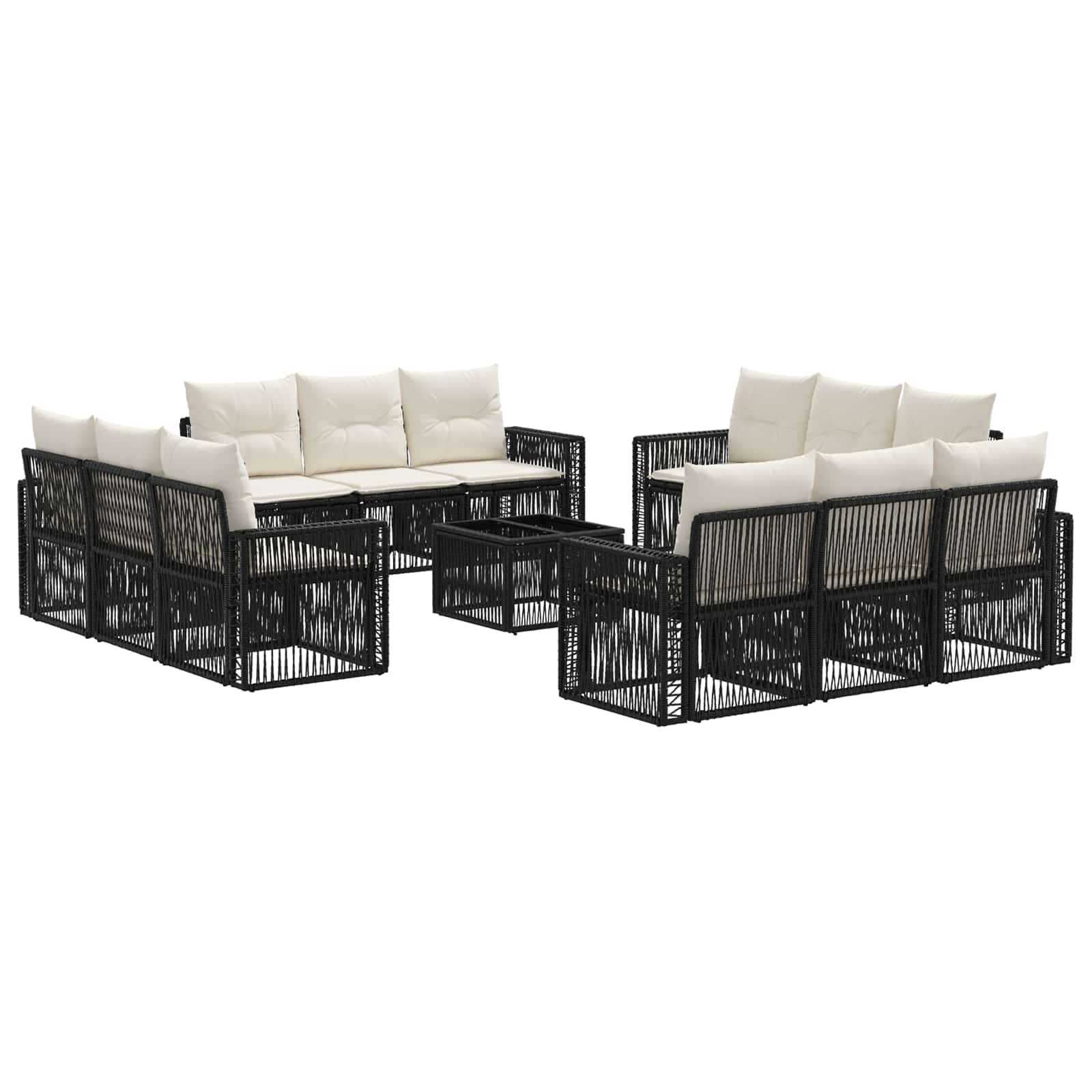 Tuinbankenset 13 pcs Zwart en Cream Wit poly rattan is nu te koop bij PeponiXL, paradijselijk wonen!