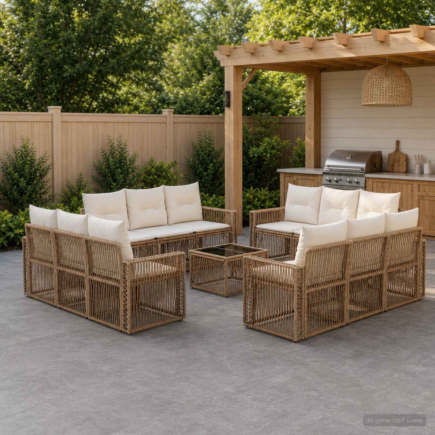 Tuinbankenset 13 pcs Beige en Crème Wit poly rattan is nu te koop bij PeponiXL, paradijselijk wonen!