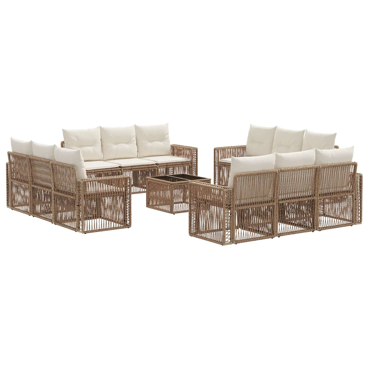 Tuinbankenset 13 pcs Beige en Crème Wit poly rattan is nu te koop bij PeponiXL, paradijselijk wonen!
