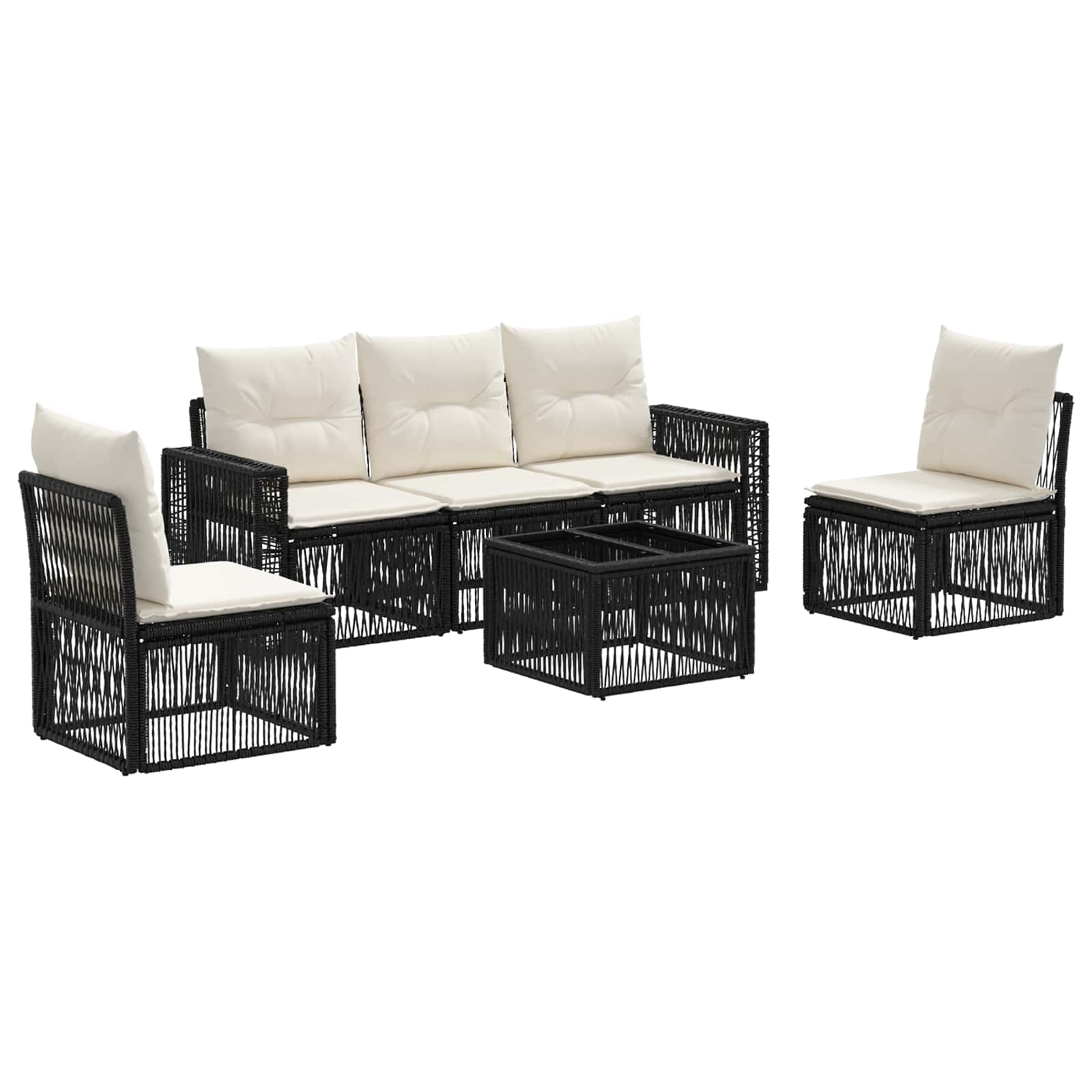 Tuinbankenset 6 pcs Zwart en Cream Wit poly rattan is nu te koop bij PeponiXL, paradijselijk wonen!