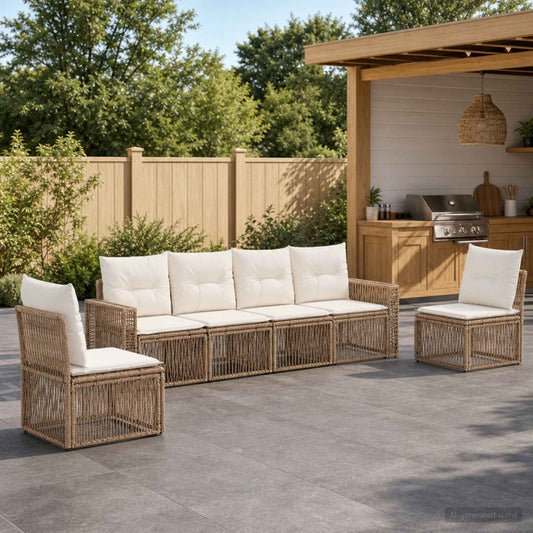 Tuinbankenset 6 pcs Beige en Crème Wit poly rattan is nu te koop bij PeponiXL, paradijselijk wonen!